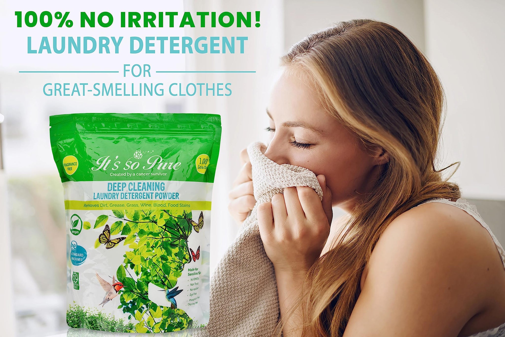 SG Essentials - It’s So Pure All Natural Laundry Detergent Powder - Deep Cleaning, Removes Dirt, Grease, Stains - Non-toxic, Vegan, Fragrance Free