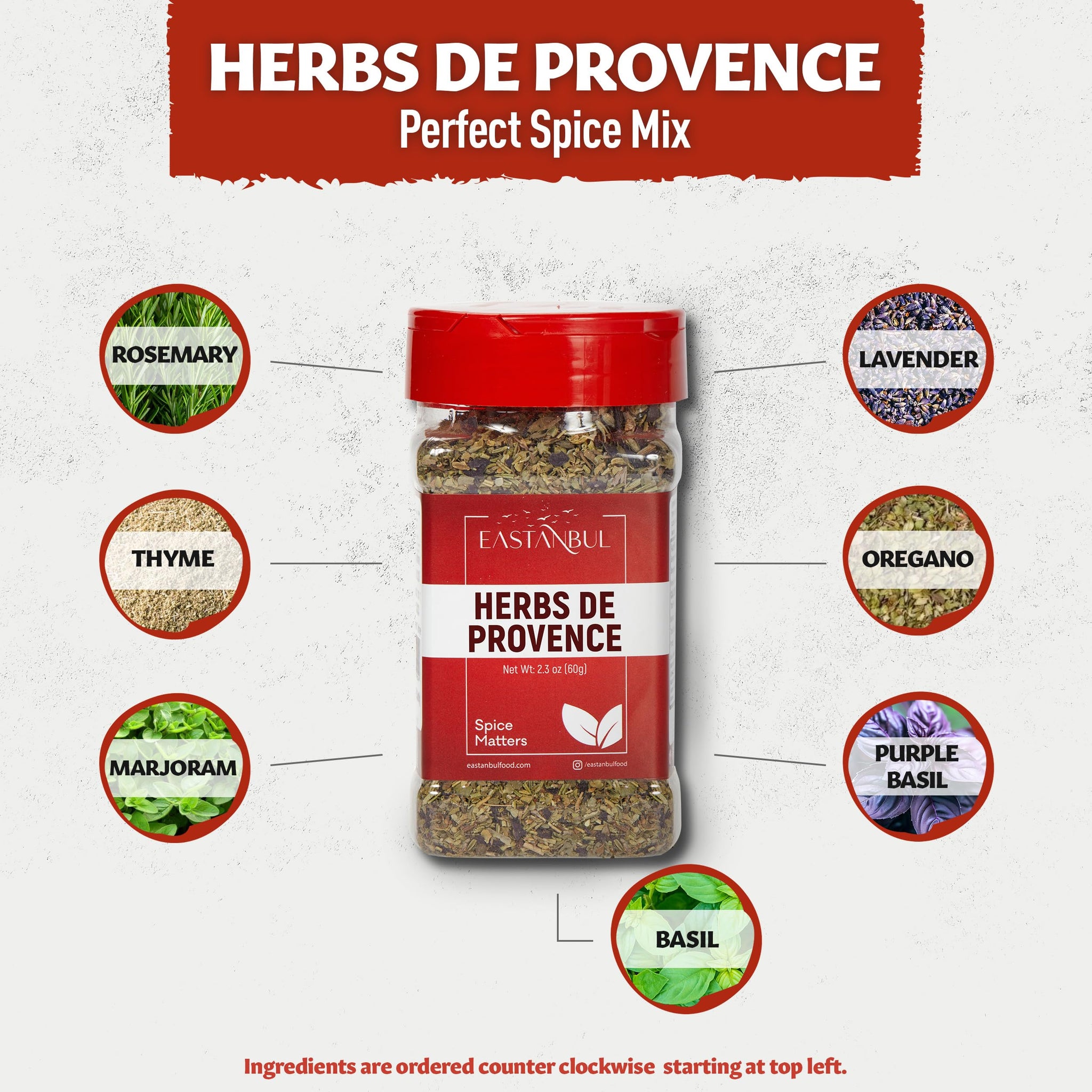 Eastanbul Herbs De Provence Seasoning, 2.3oz, Natural Herbes De Provence Seasoning Spice Blend, From France Culinary Tradition, Perfect for Grills