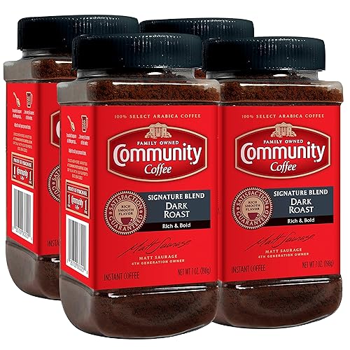Community Coffee Signature Blend, Dark Roast Instant Coffee, 7 Ounce Jar (Pack of 4)