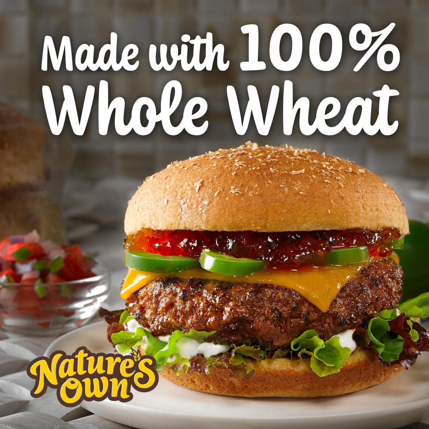 Nature's Own 100% Whole Wheat Hamburger Buns, Non-GMO Hamburger Buns, 28g Whole Grains per Bun, 8 Ct