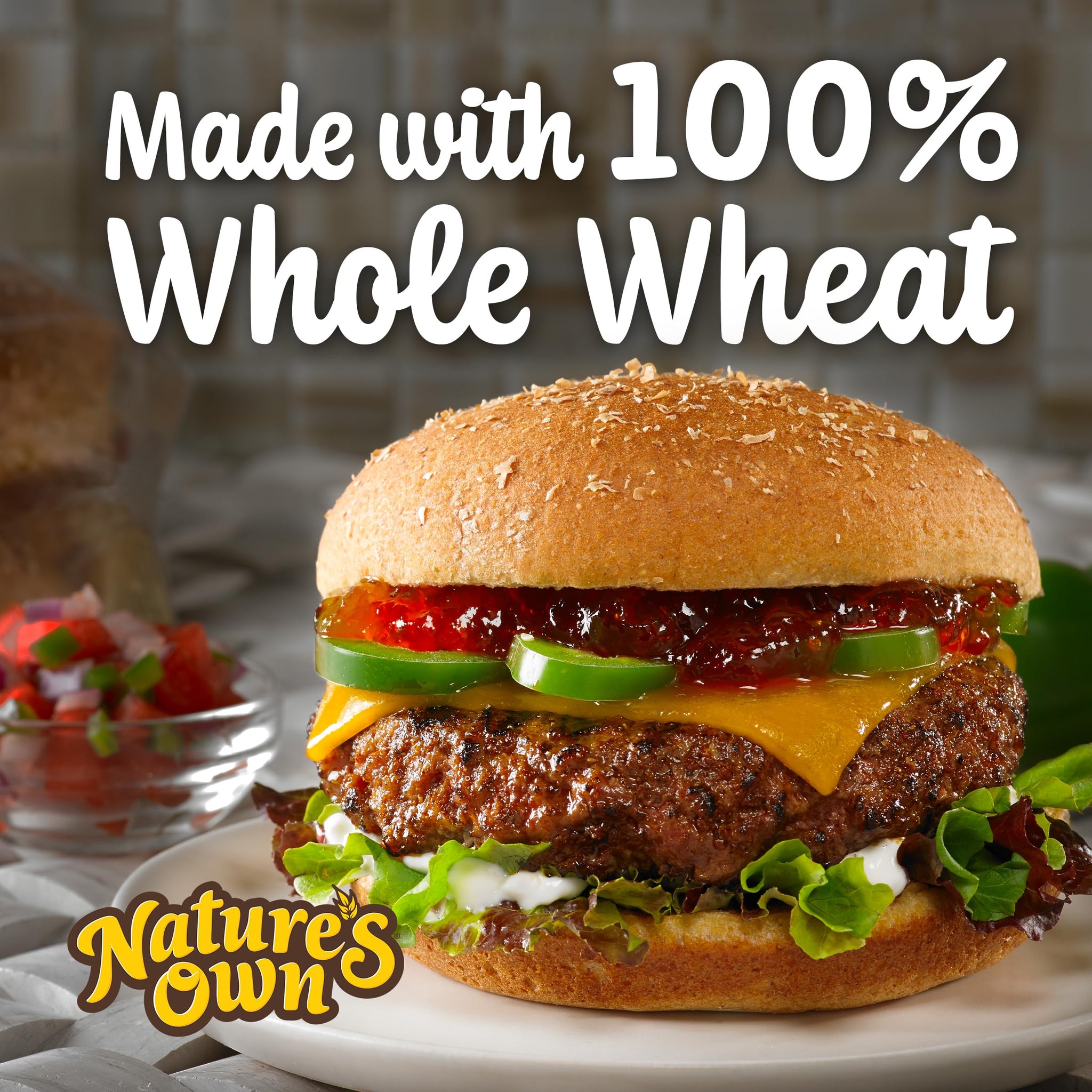 Nature's Own 100% Whole Wheat Hamburger Buns, Non-GMO Hamburger Buns, 28g Whole Grains per Bun, 8 Ct