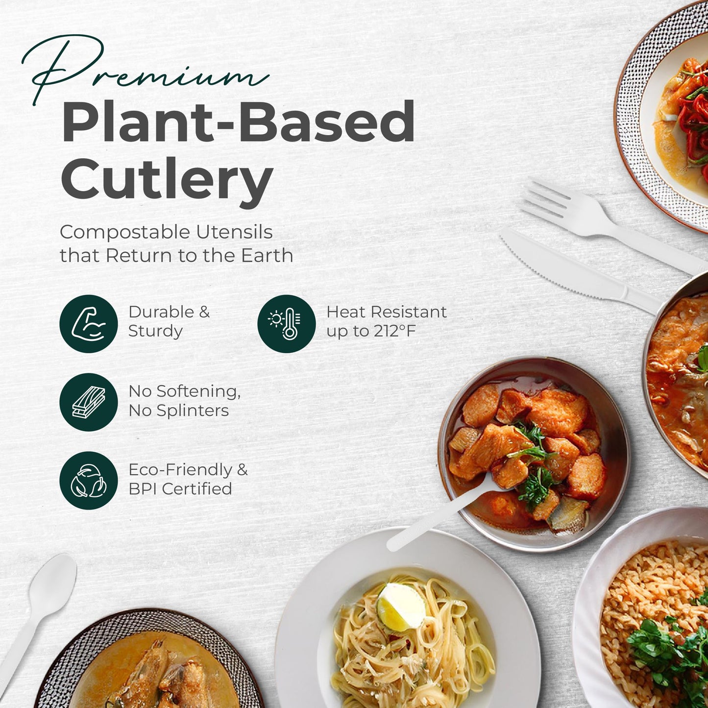 100% Compostable Forks 500 Large biodegradable Disposable Compostable Cutlery Silverware Utensils durable and heat resistant alternative to plastic