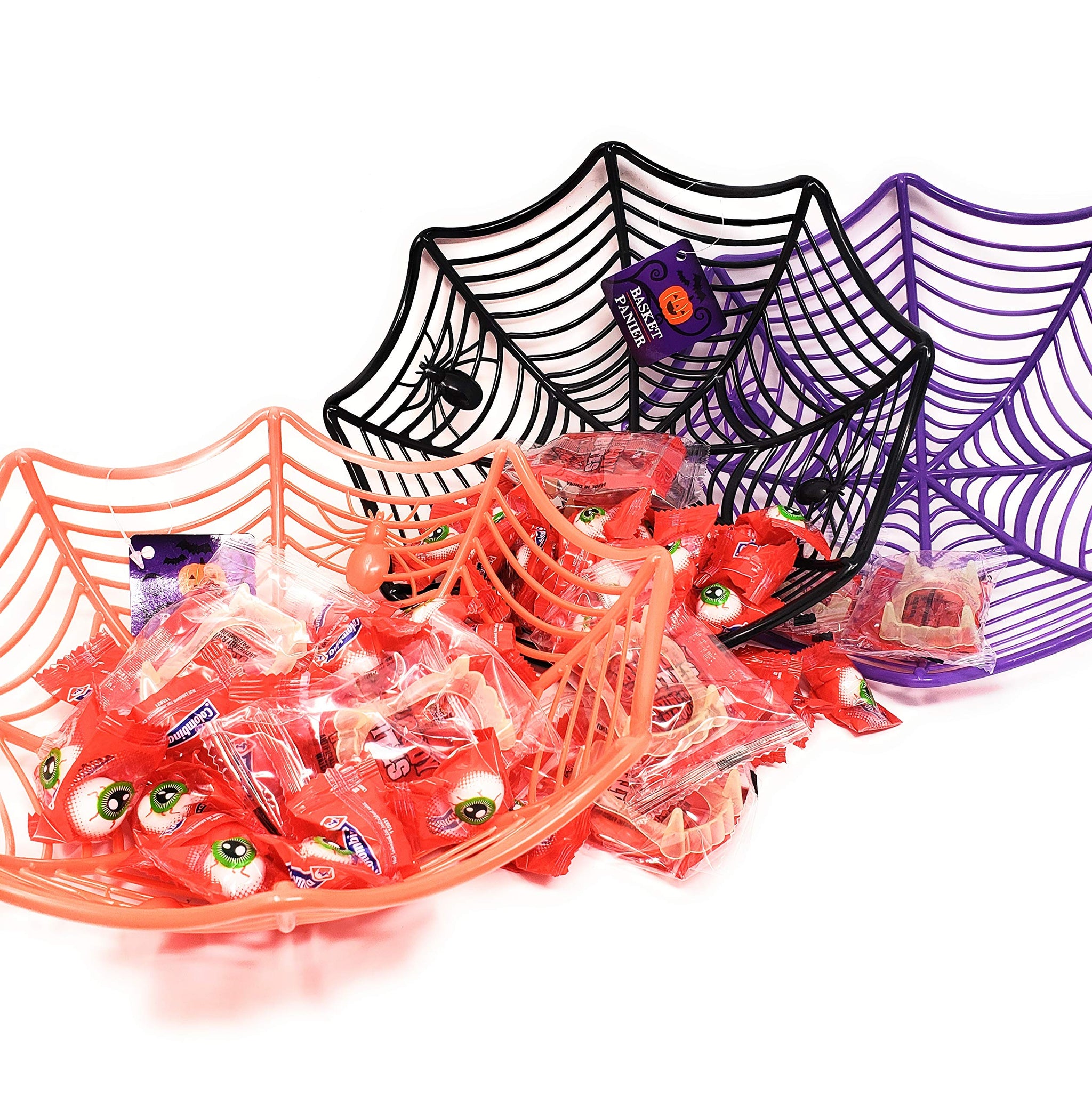 Halloween Spider Basket Bundle with BubbleGum Eyeball Candy and Bloody Bites