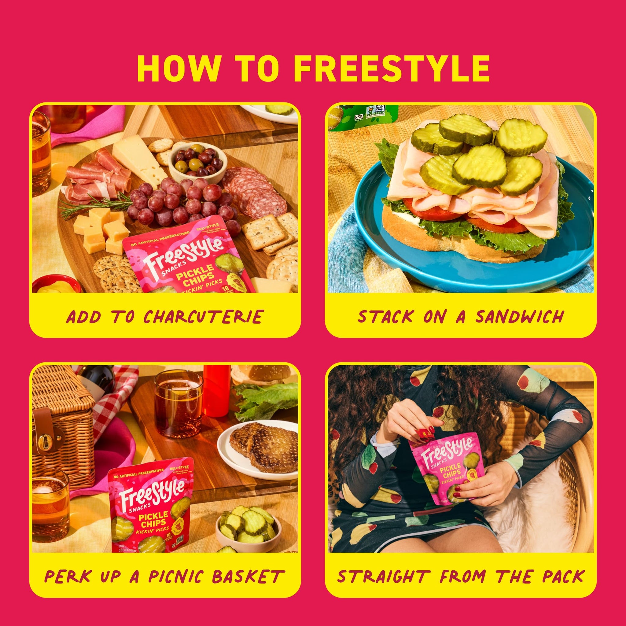 Freestyle Snacks Pickle Chip Snack Packs - Spicy Dill - All Natural, Fresh-Packed Deli-Style Pickles - Non-GMO, Kosher, Gluten-Free, Low Calorie
