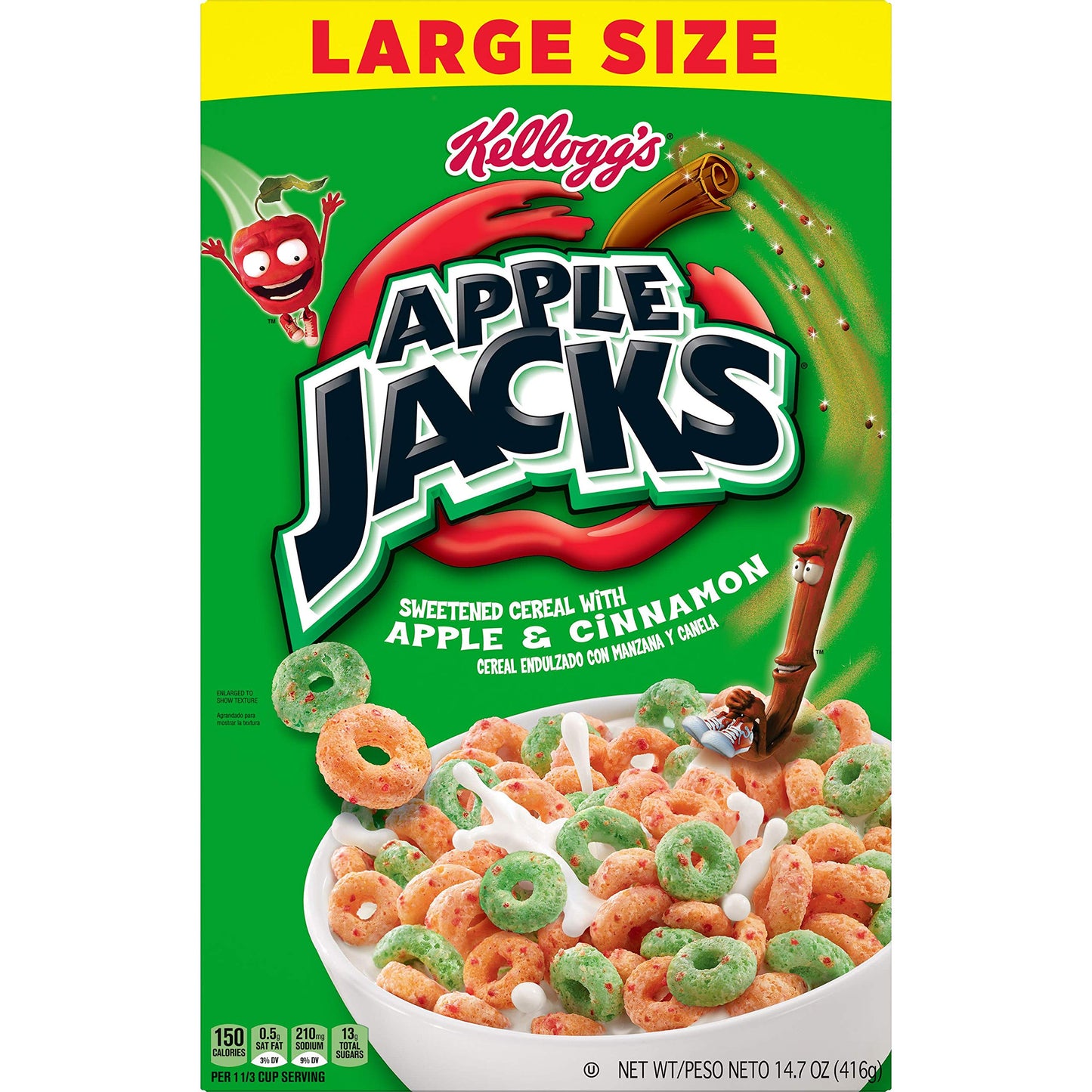 Kellogg's Apple Jacks, Breakfast Cereal, Original, Good Source of 8 Vitamins and Minerals, Large Size, 14.7oz Box