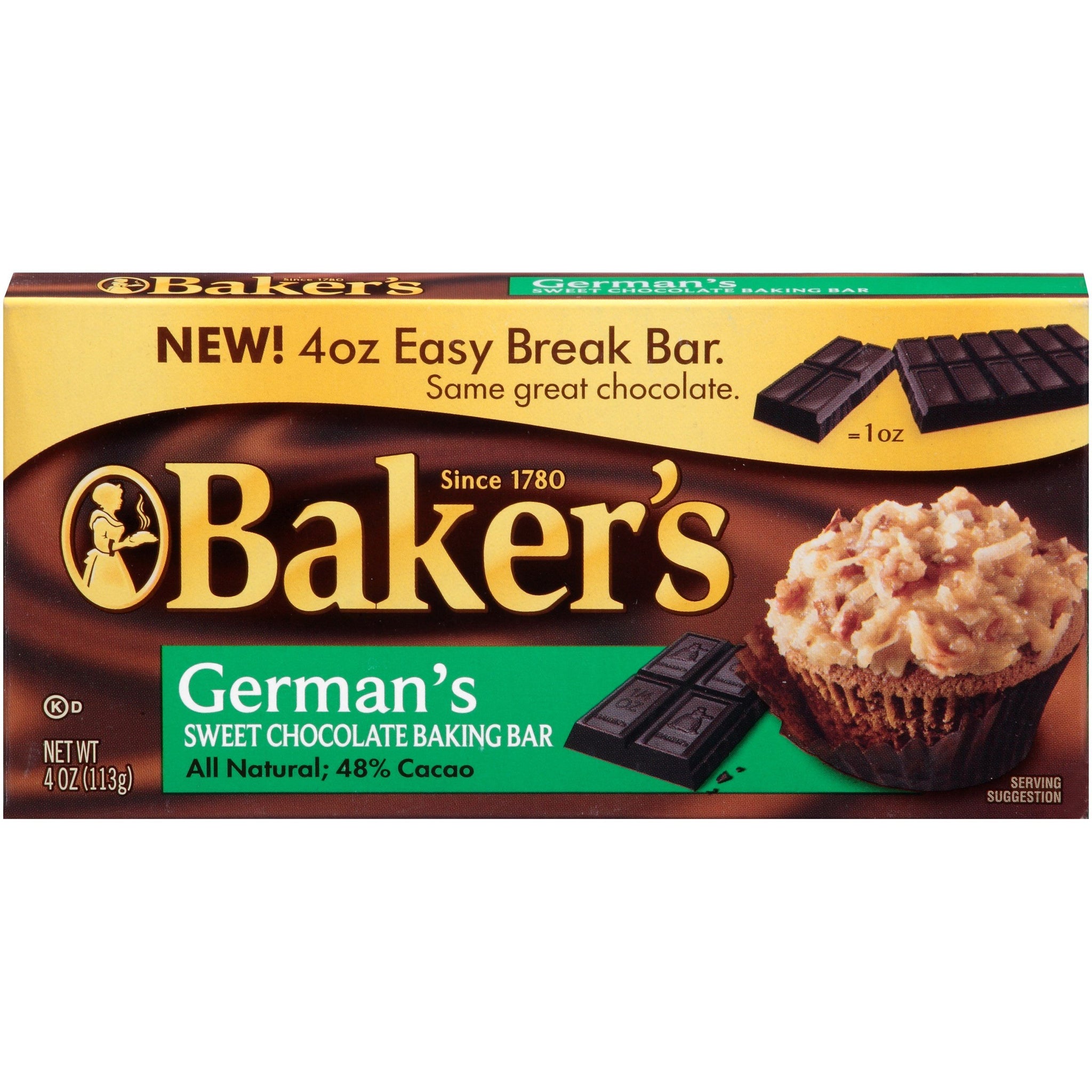 Baker's German's Sweet Chocolate Baking Bar, 4 Ounce (Pack of 12)