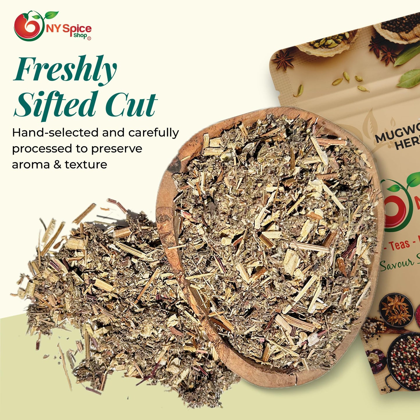 NY Spice Shop Mugwort Herb Dried Cut And Sifted - 8 Ounce Dry Artemisia Vulgaris Herbs - Natural Premium Mugwort Herb for Herbal Tea - Natural