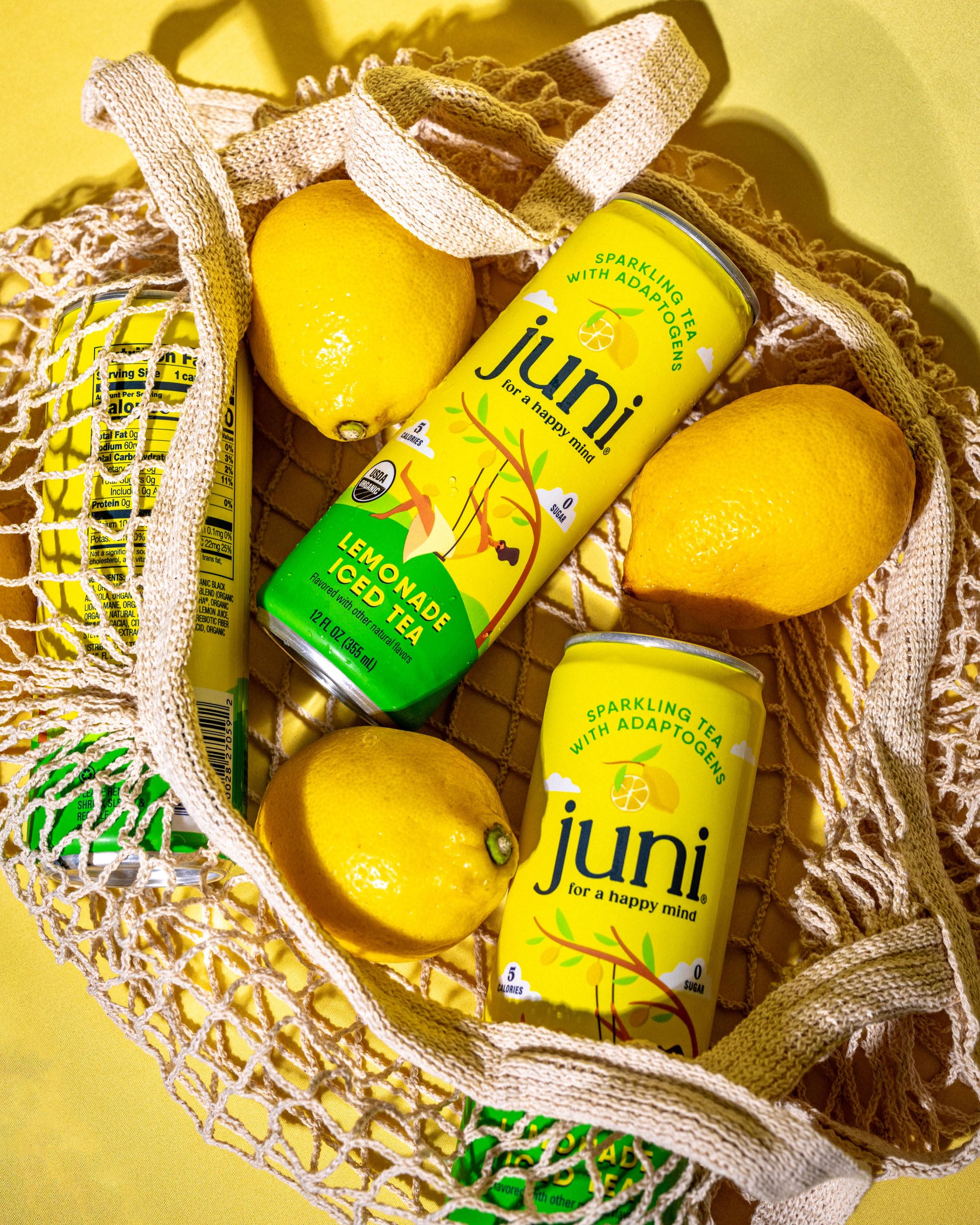 Juni Sparkling Adaptogen Drink with Ashwagandha, Lion’s Mane & Reishi Mushrooms, Green Tea for Focus, Zero Sugar, 10 Calories, Organic Non Alcoholic