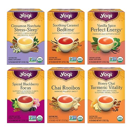 Yogi Tea - Fall Favorites Sampler Variety Pack - 16 Tea Bags Per Pack (6 Pack) - Assorted Tea Set - Caffeinated and Caffeine Free - Includes Cinnamon