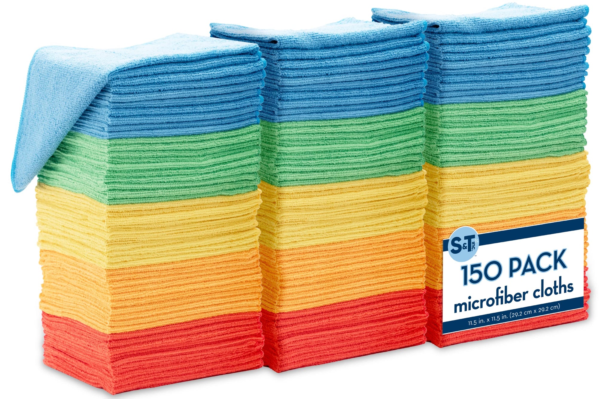 S&T INC. 150 Pack Microfiber Cleaning Cloth, Bulk Towels for Home, Reusable Microfiber Towels for Cars, Cleaning Rags, Assorted, 11.5 Inches x 11.5