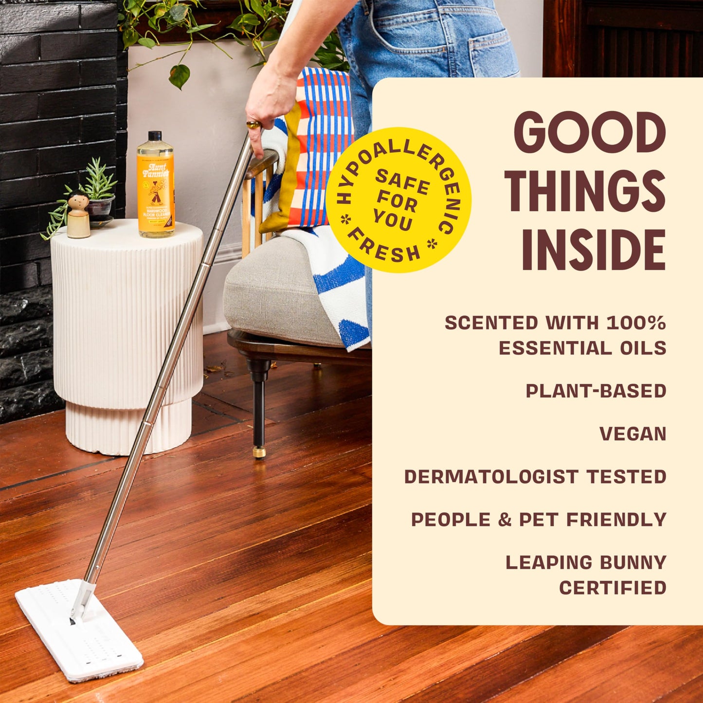 Aunt Fannie's Ultra Concentrated Hardwood Floor Cleaner, Vinegar-Free Plant Based Hardwood Floor Cleaner for Mopping, Bright Lemon Scent, 32 oz. (Pack