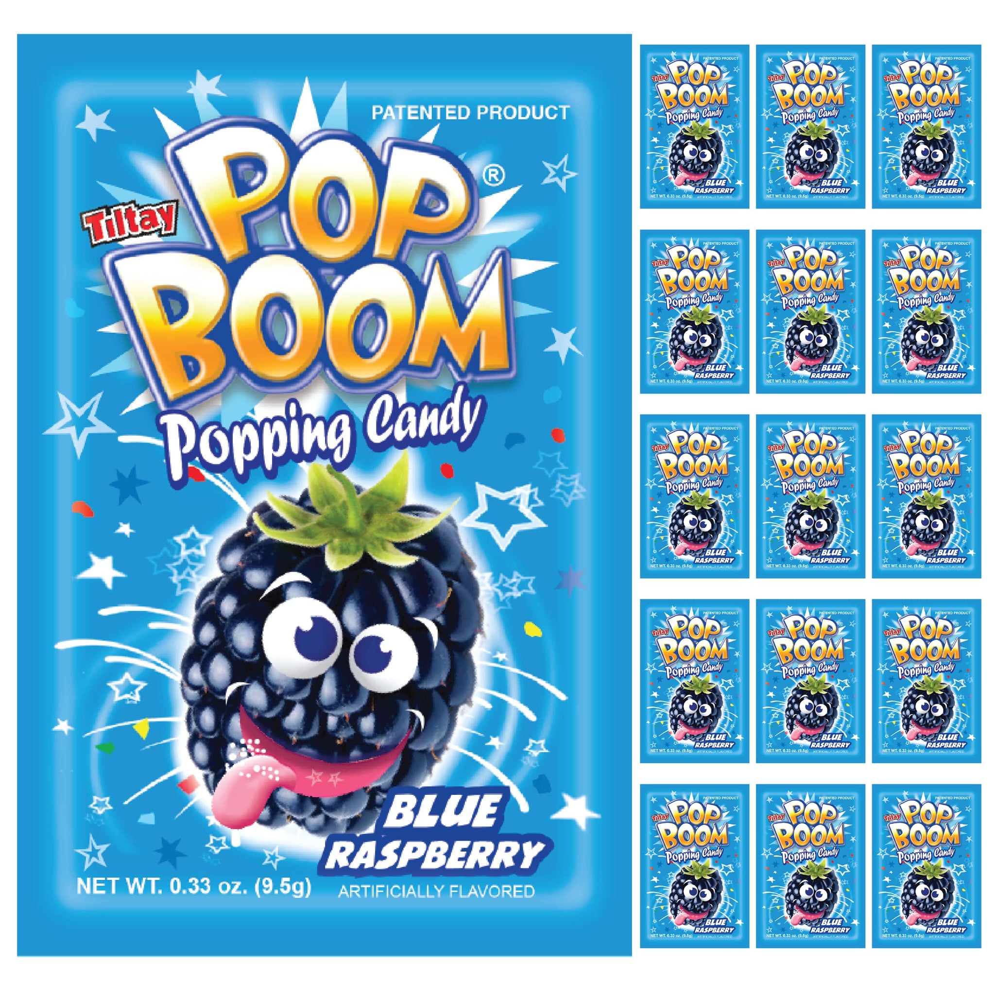 Pop Boom Popping Candy - Blue Raspberry Flavor | 16 packs