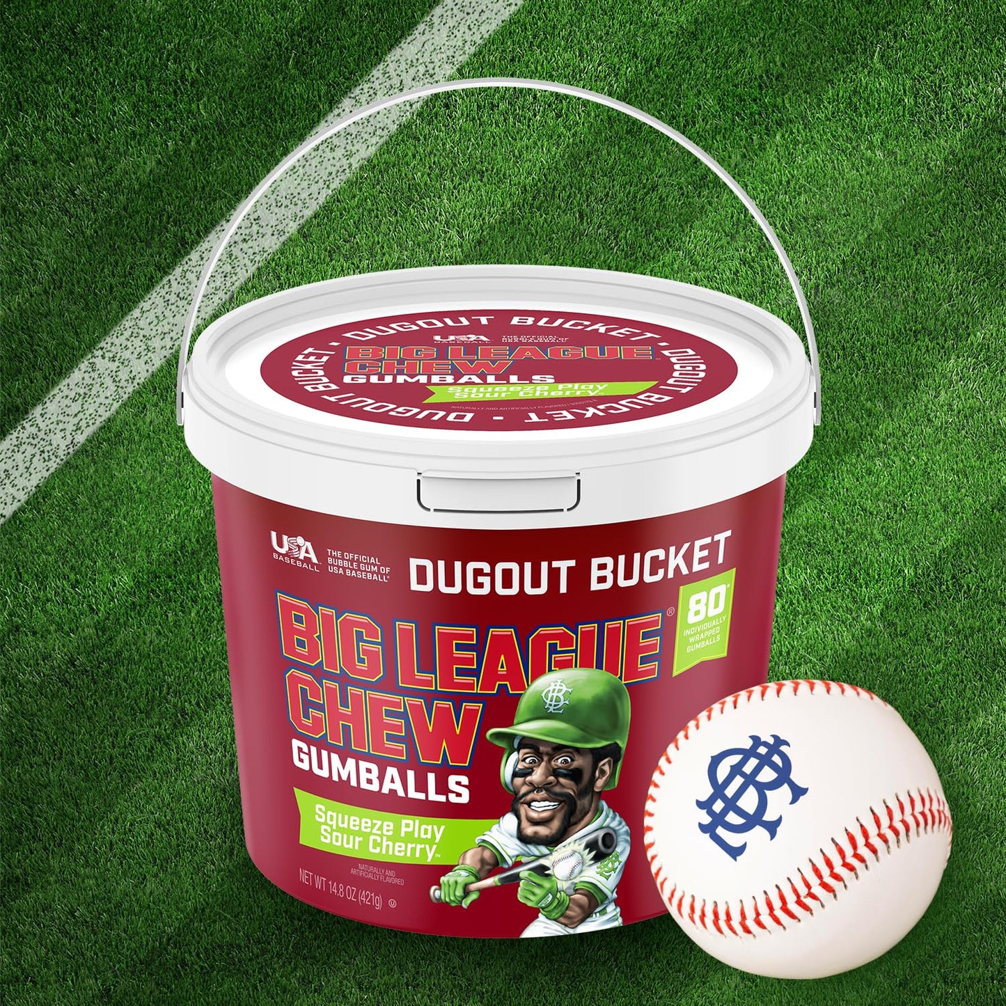 New! Big League Chew - Sour Cherry Bubble Gum Flavor + 80pcs Individually Wrapped Gumballs + For Games, Concessions, Picnics & Parties