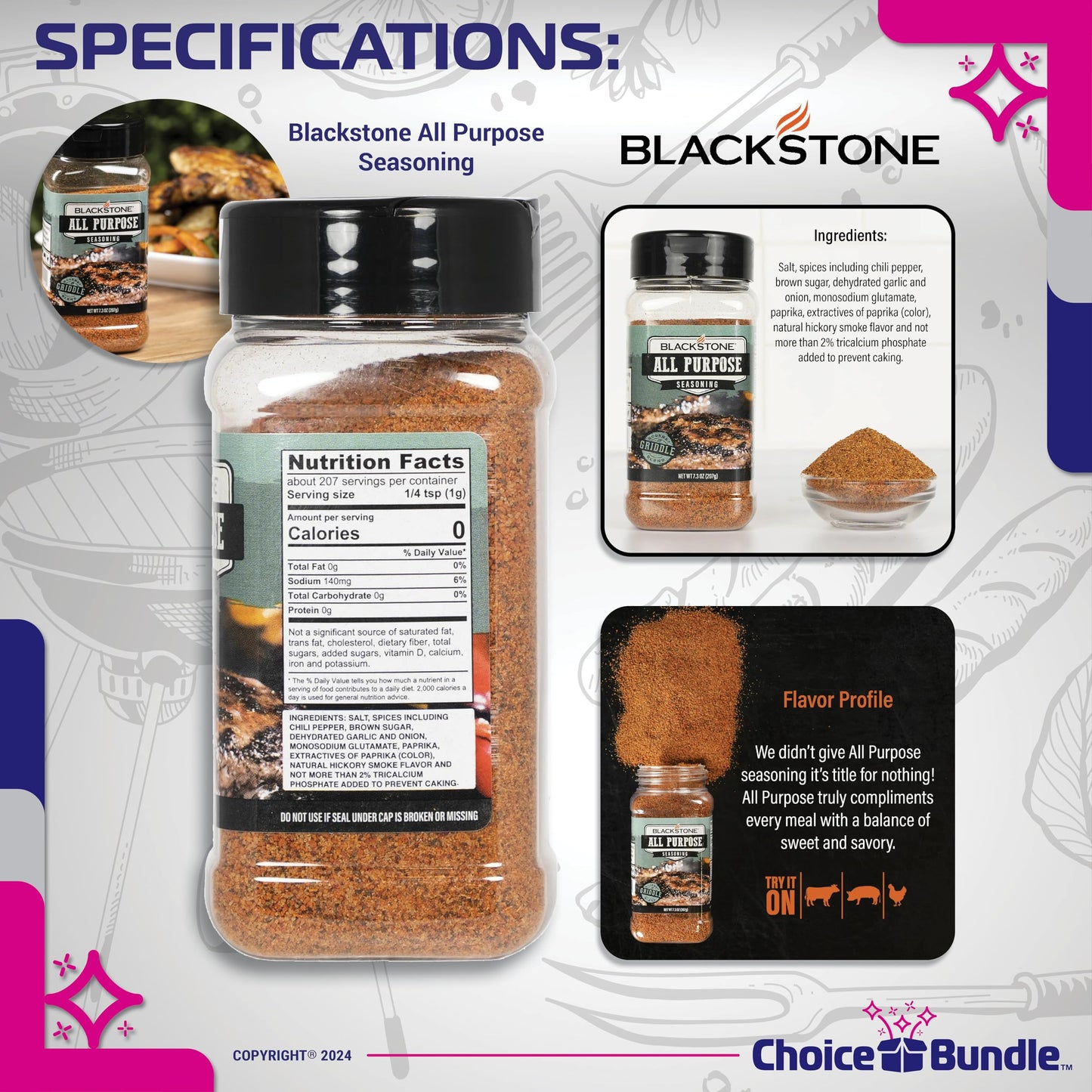 Blackstone All Purpose (AP) Seasoning - Gourmet Griddle Premium Barbecue Rub 4 Pk (29.2 oz) + BBQ Masters & Opener (6 Items)!