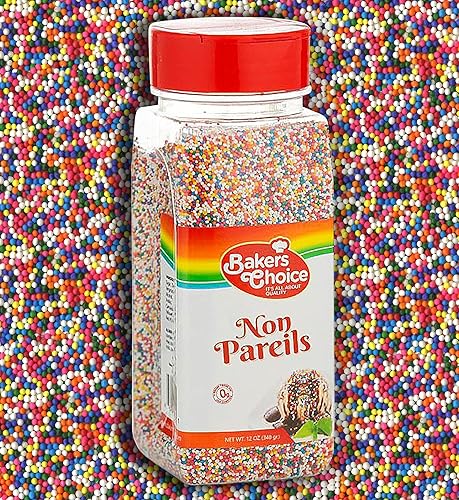 Bakers Choice Rainbow NonPareils, Cake and Toppings Non Pareil Sprinkles Gluten Free - Dairy Free - Kosher - 12 Ounce.