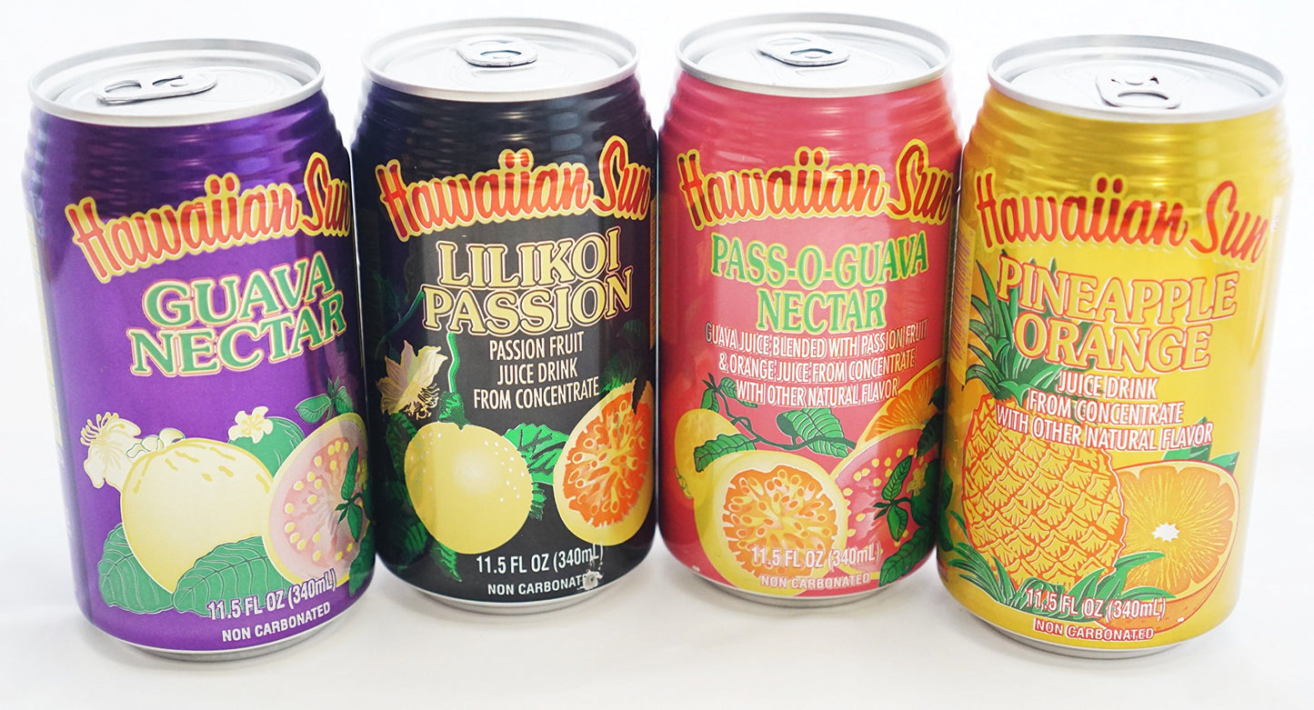 Hawaiian Sun Nectar Sampler Set of 4 cans (Pass-O-Guava,Pineapple-Orange,Lilikoi - Passion Fruit, Guava) The 4 best flavors!