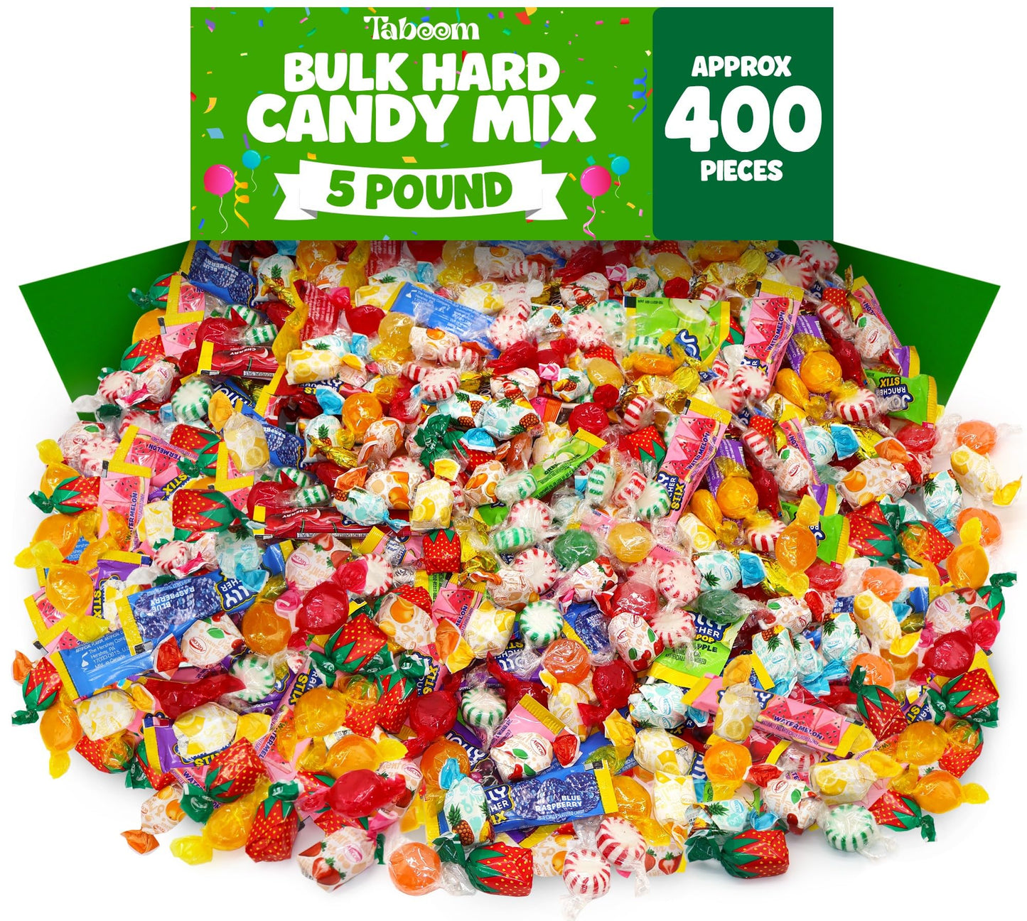 Bulk Hard Candy Variety Pack - 5 Pound Assorted Candy Mix (Approx. 400 Pieces) Individually Wrapped Classic Fruit & Mint Flavored Candies