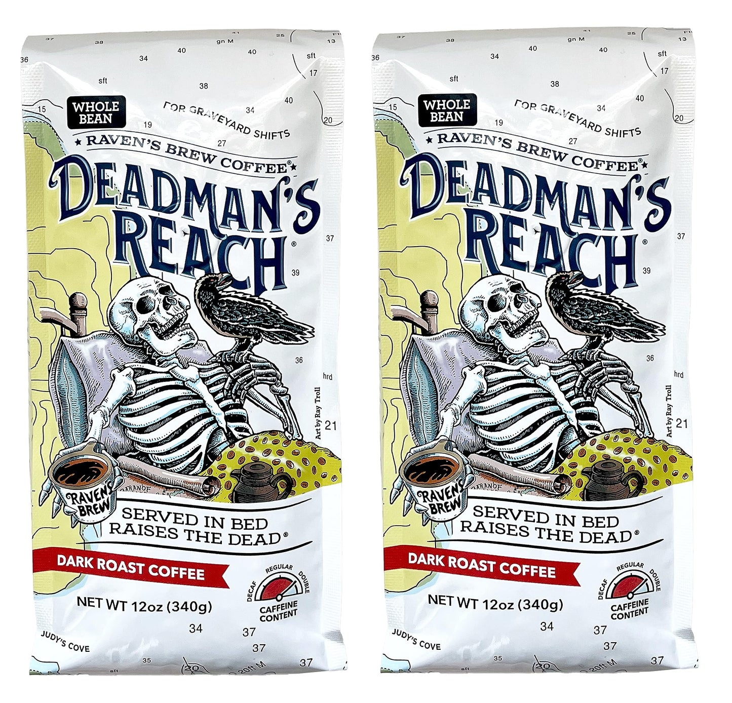Raven's Brew Coffee High Caffeine Coffee Dark Roast Whole Bean - Deadman's Reach 2-pack of 12oz