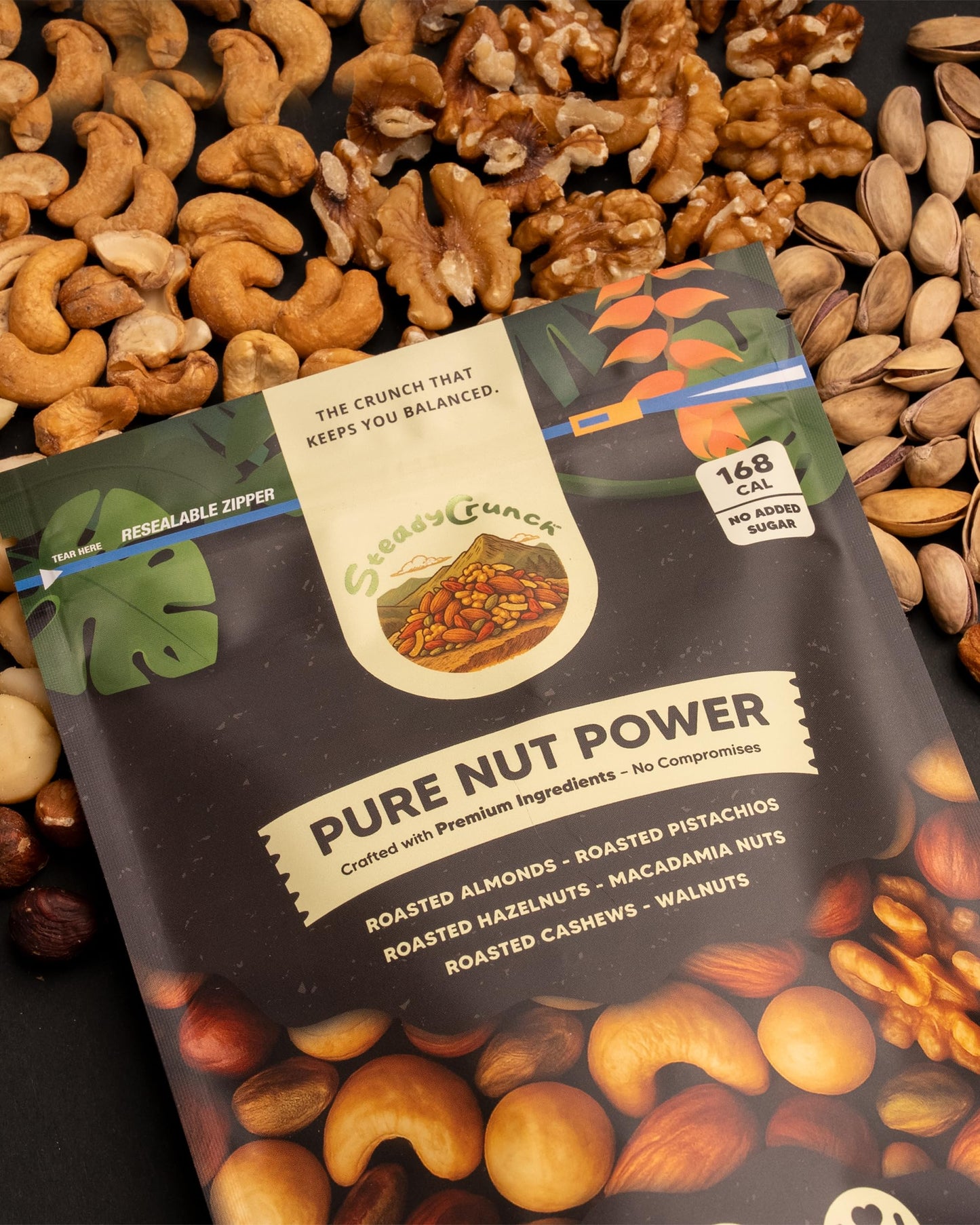 SteadyCrunch Pure Nut Power Mixed Nuts - High Protein, Keto Snacks & Low Carb Nut Mix - Non-GMO, Gluten Free & Sugar Free - Pistachios, Almonds