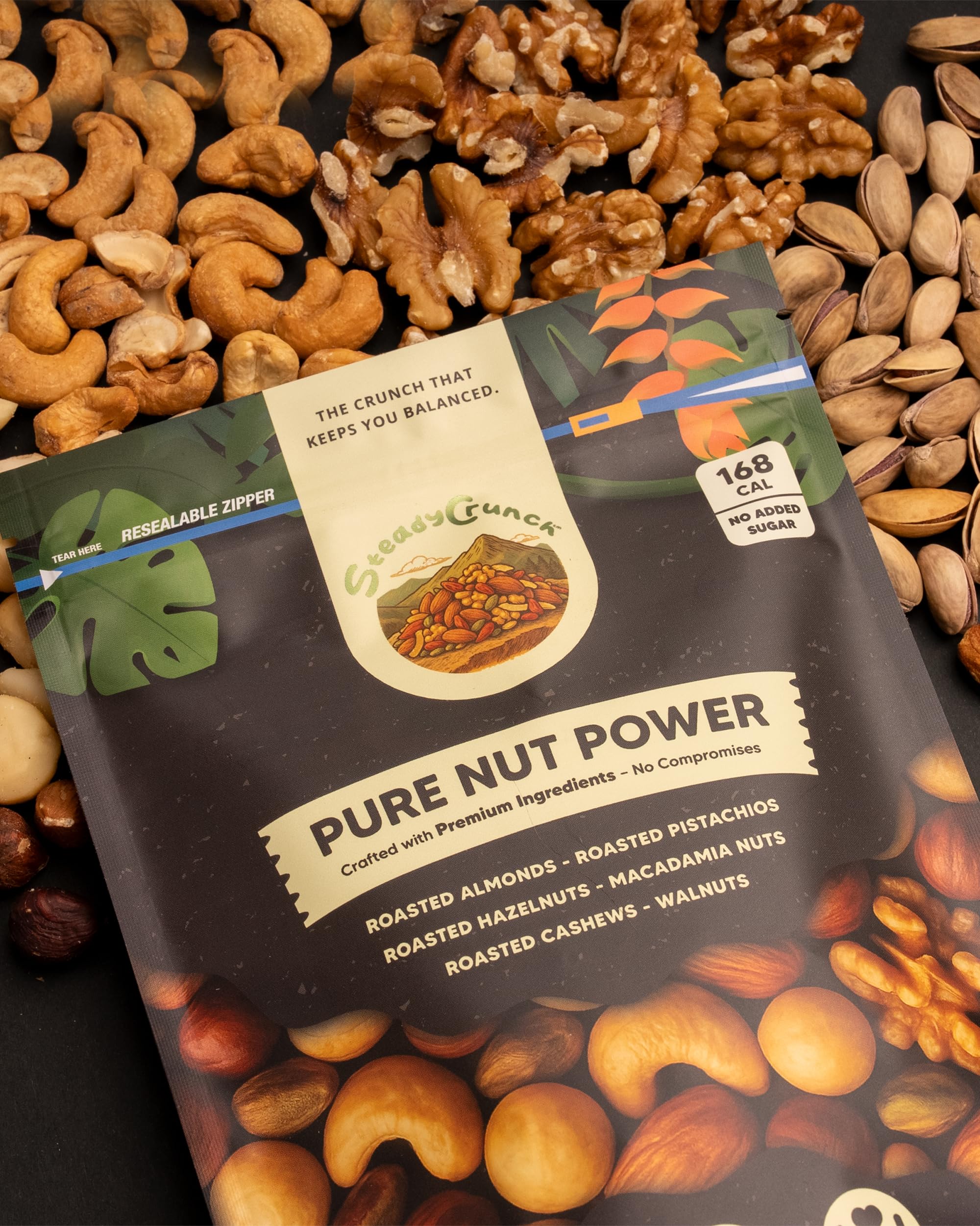 SteadyCrunch Pure Nut Power Mixed Nuts - High Protein, Keto Snacks & Low Carb Nut Mix - Non-GMO, Gluten Free & Sugar Free - Pistachios, Almonds