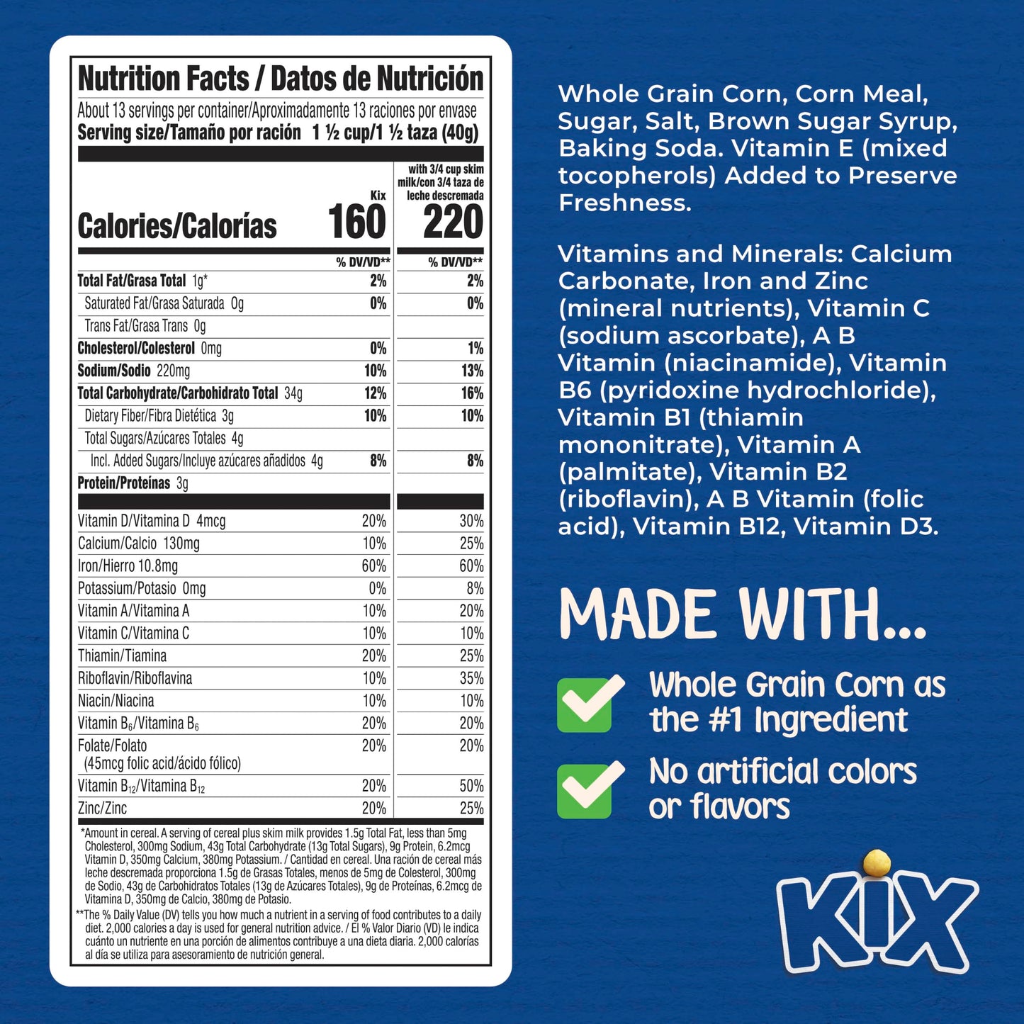 Kix Whole Grain Breakfast Cereal, Crispy Corn Cereal Puffs, Family Size, 18 oz