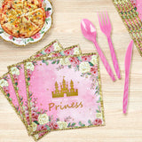 168 Pieces Pink Princess Disposable Party Dinnerware - Princess Paper Plates Napkins Cups Plastic Forks Knives Spoons For Girls Kids Birthday Party
