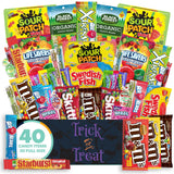 Halloween Candy Snack Box (40 Full Size Variety Gift Basket Care Package) Sour Patch Kids, M&Ms, Starburst, Swedish Fish, Skittles & More - The Care