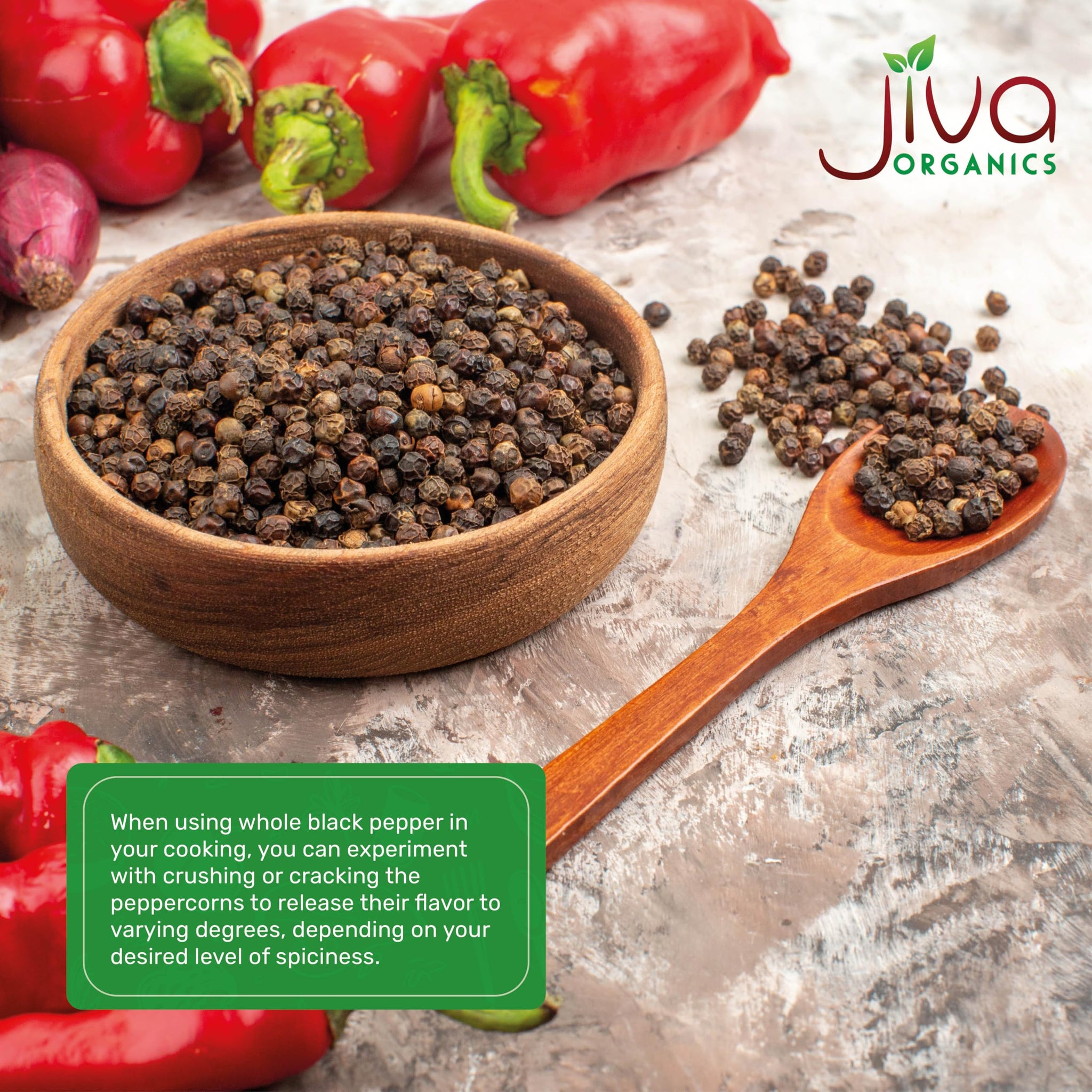Jiva Organics Organic Whole Black Peppercorns 1 Pound - Pepper, Premium Grade for Grinder Refill