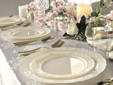 OCCASIONS 50 Piece Ivory Plastic Plates for 25 Guests, Heavy Duty Fancy Disposable Dinnerware Set, 25 Dinner 10.25" & 25 Salad/Dessert, China-Like