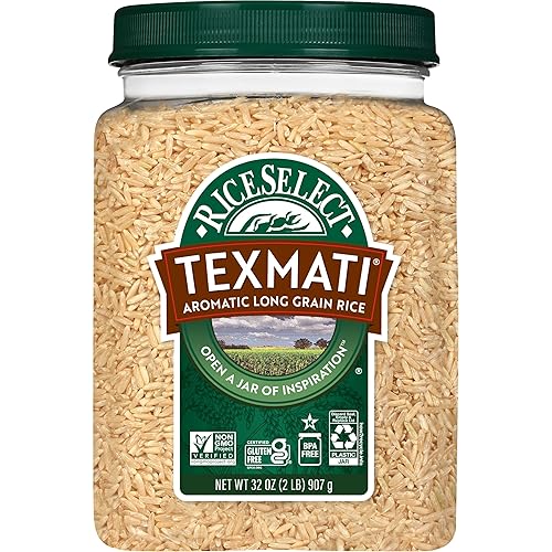 RiceSelect Texmati Brown Rice, Whole-Grain Basmati Rice, Premium Gluten-Free Rice, Non-GMO, Star-K Kosher, 32-Ounce Jar