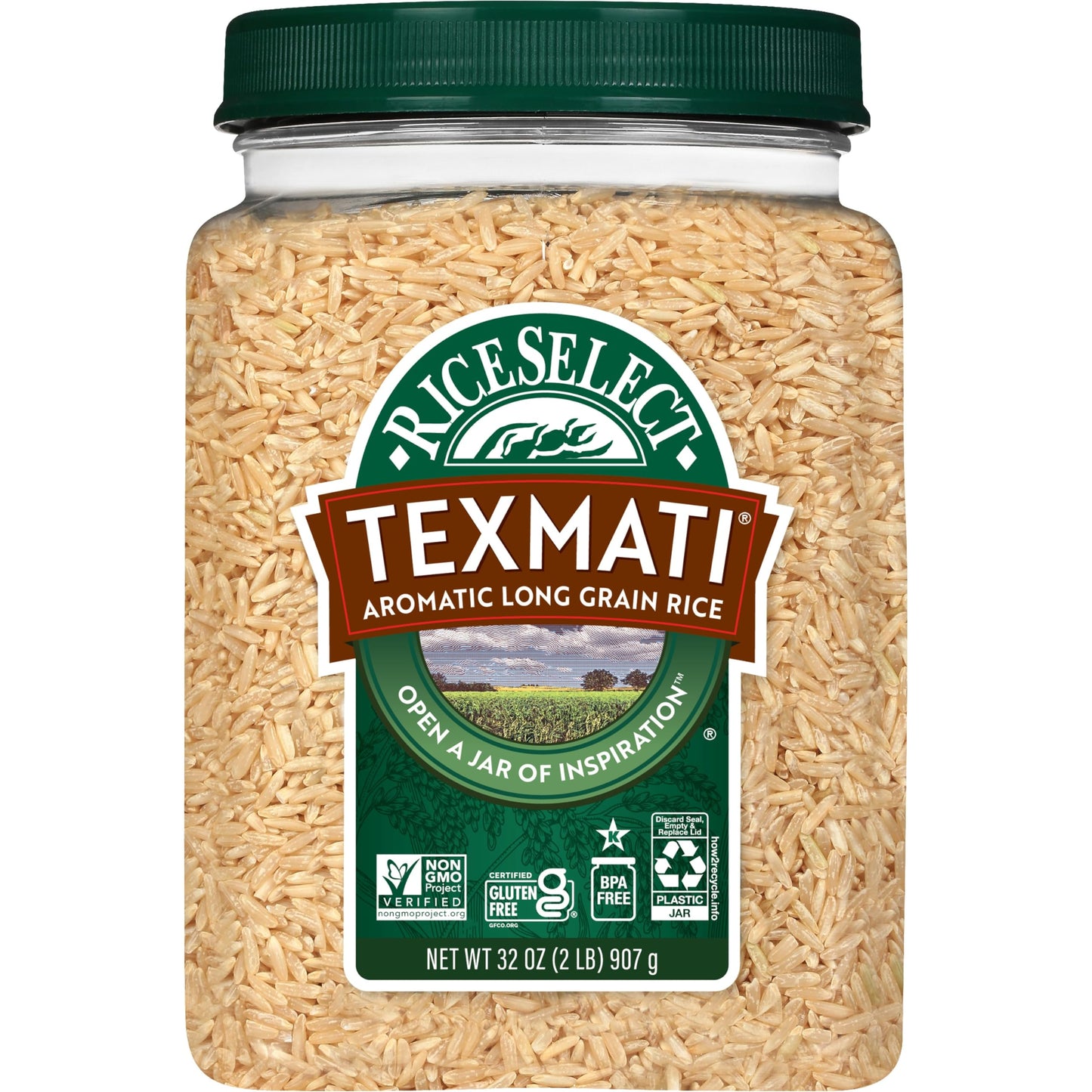 RiceSelect Texmati Brown Rice, Whole-Grain Basmati Rice, Premium Gluten-Free Rice, Non-GMO, Star-K Kosher, 32-Ounce Jar
