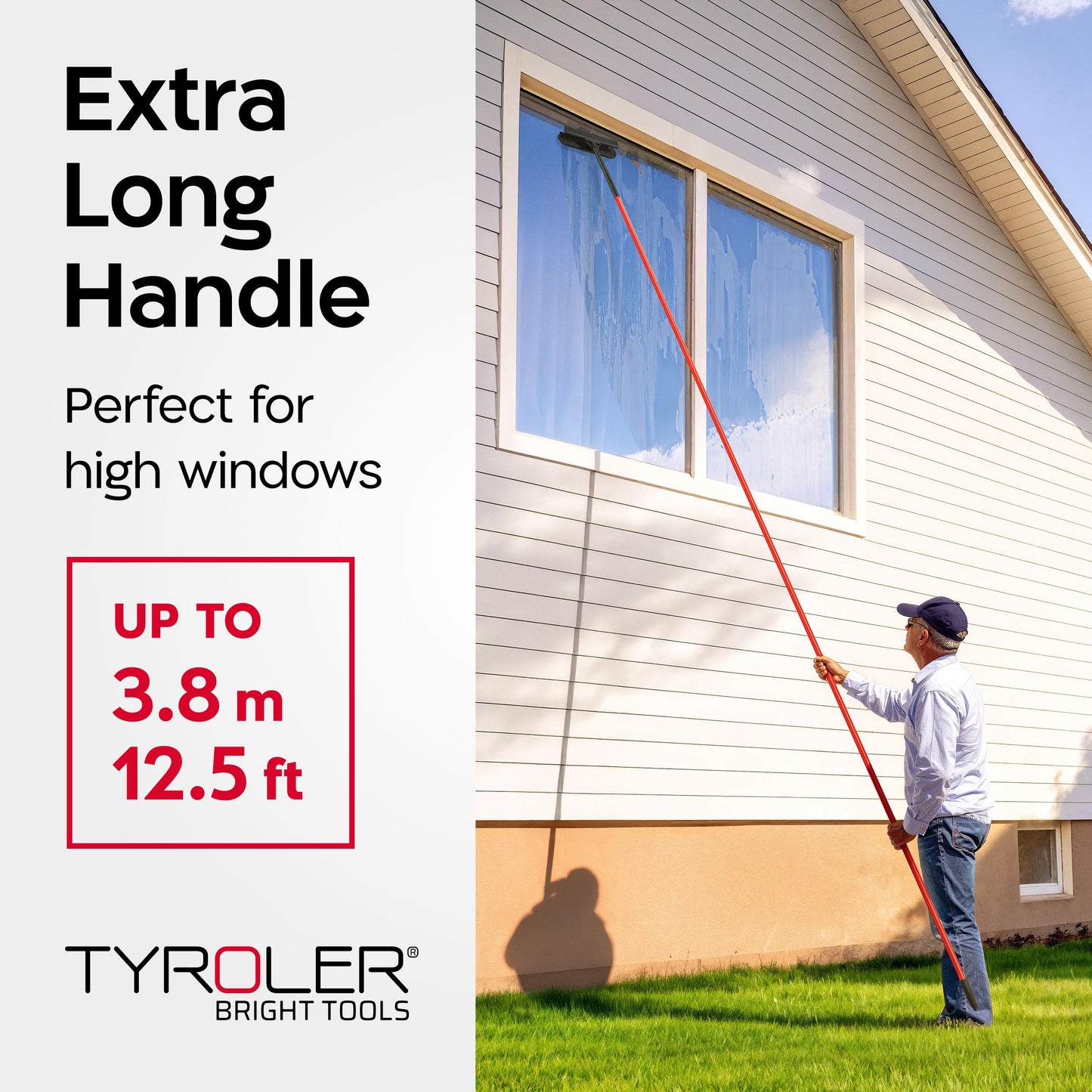 Tyroler Professional Window Squeegee for Home,1 ft-12.5 ft Long Squeegee for Window Cleaning, 2-in-1 Window Cleaning Squeegee Kit, Indoor & Outdoor