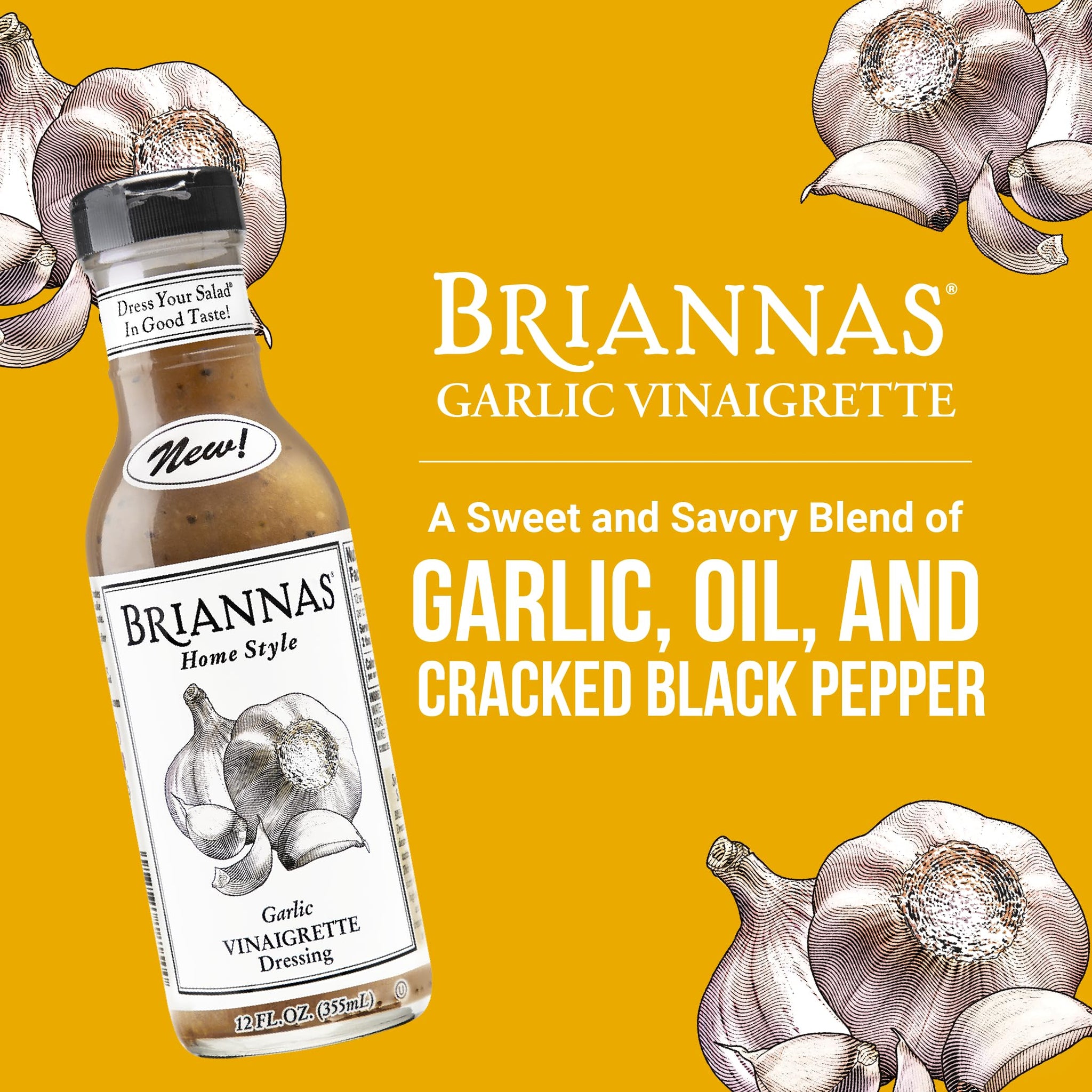 BRIANNAS - Home Style Garlic Vinaigrette Dressing - Fine Salad Dressing made with Premium Ingredients - Gluten Free, Vegan, & Kosher Dressing - 12 oz