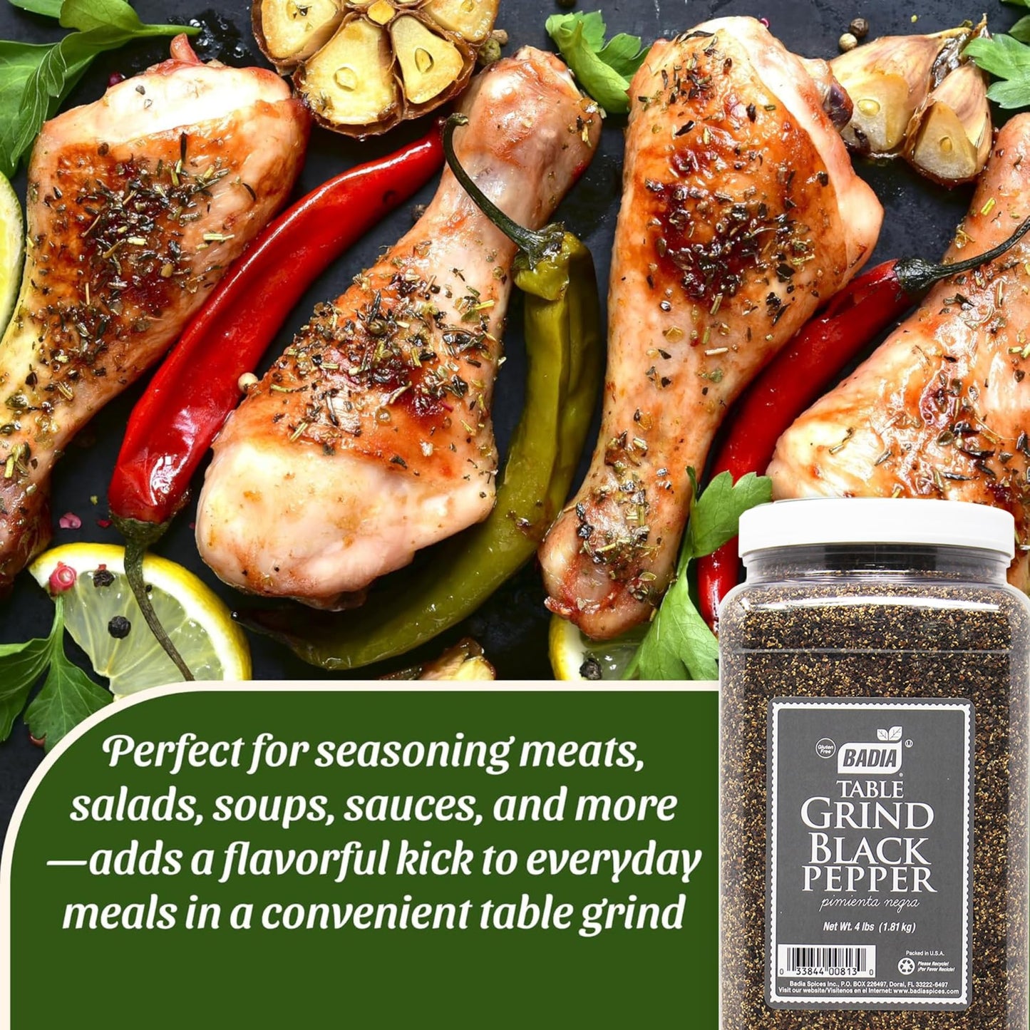 Badia Black Pepper Table Grind, 4 Pound - Premium Seasoning for Cooking & Freshly Ground Flavor