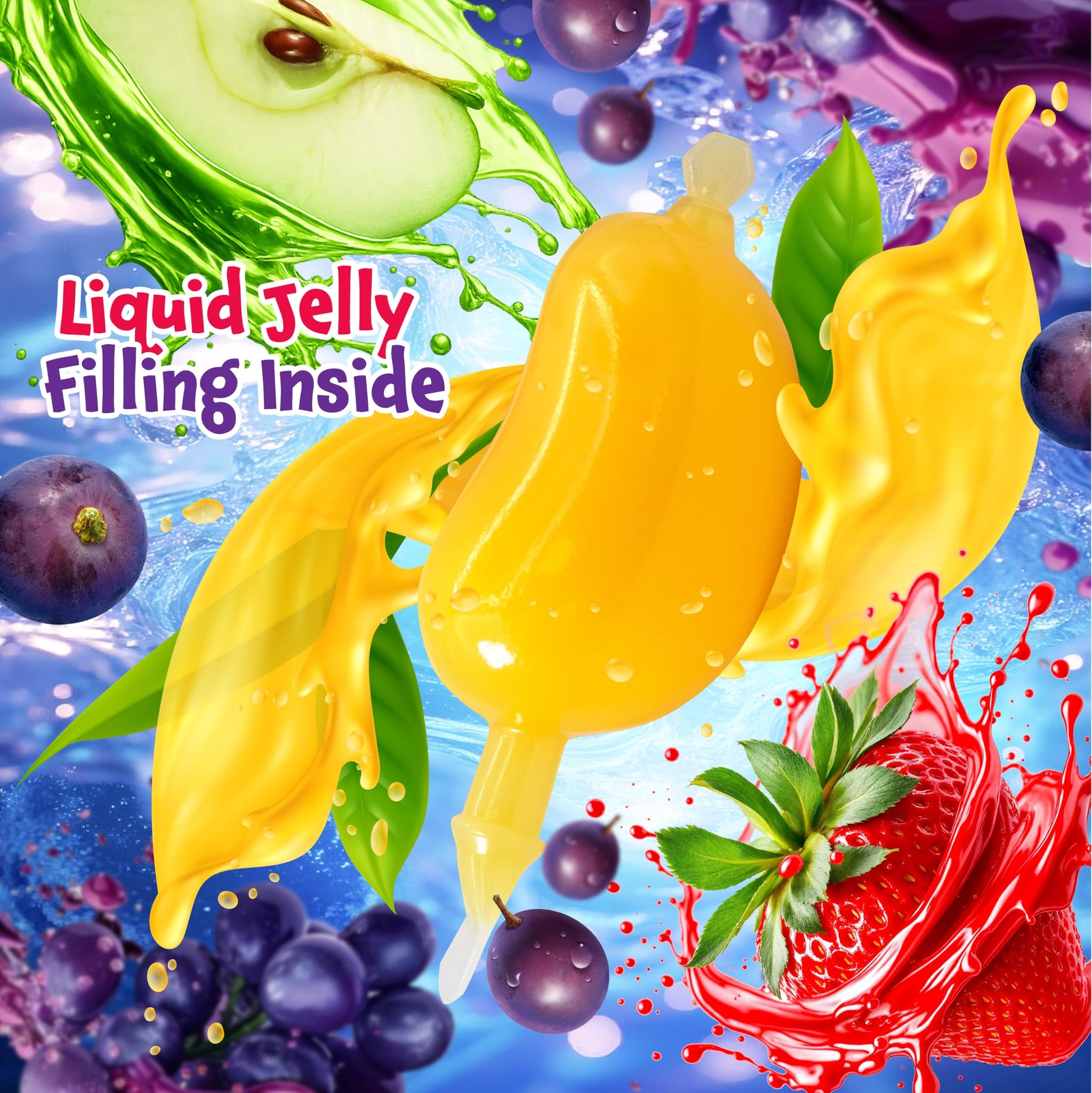 Fruit Squeezable Jellies - 40 Count Jar - Tik Tok Candy - Fun Jelly Treat in Assorted Fruit Flavors - Mango, Strawberry, Apple, Pineapple & Grape
