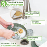 Tieralia Bamboo Dish Brush Gift Set - 5-Piece Kitchen Cleaning Set with Bottle Brush, Round Scrub Brush, Palm Brush & 2 Plant-Based Sponges | Wooden