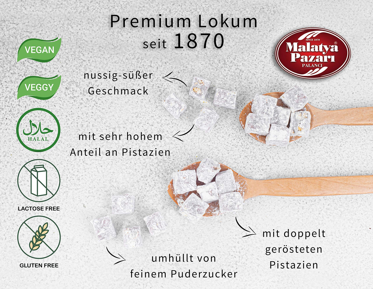Malatya Pazari Pistachio Turkish Delight, Soft Candy, 14.1oz