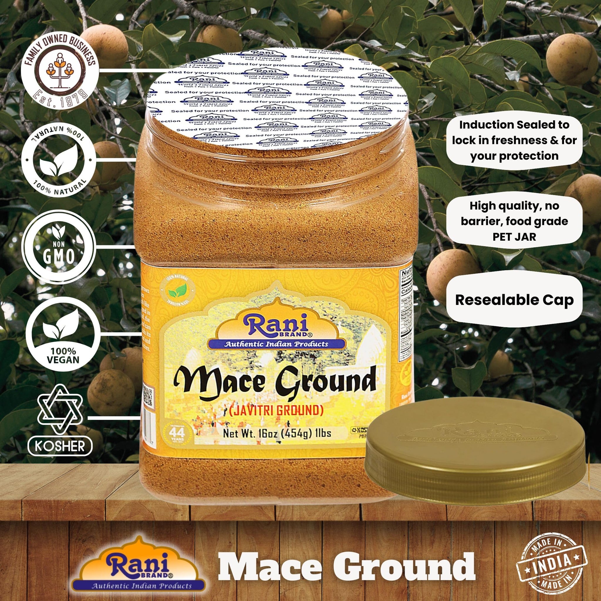 Rani Mace Ground (Javathri) Powder, Spice 16oz (1lb) 454g PET Jar ~ All Natural | Vegan | Gluten Friendly | NON-GMO | Kosher | Indian Origin