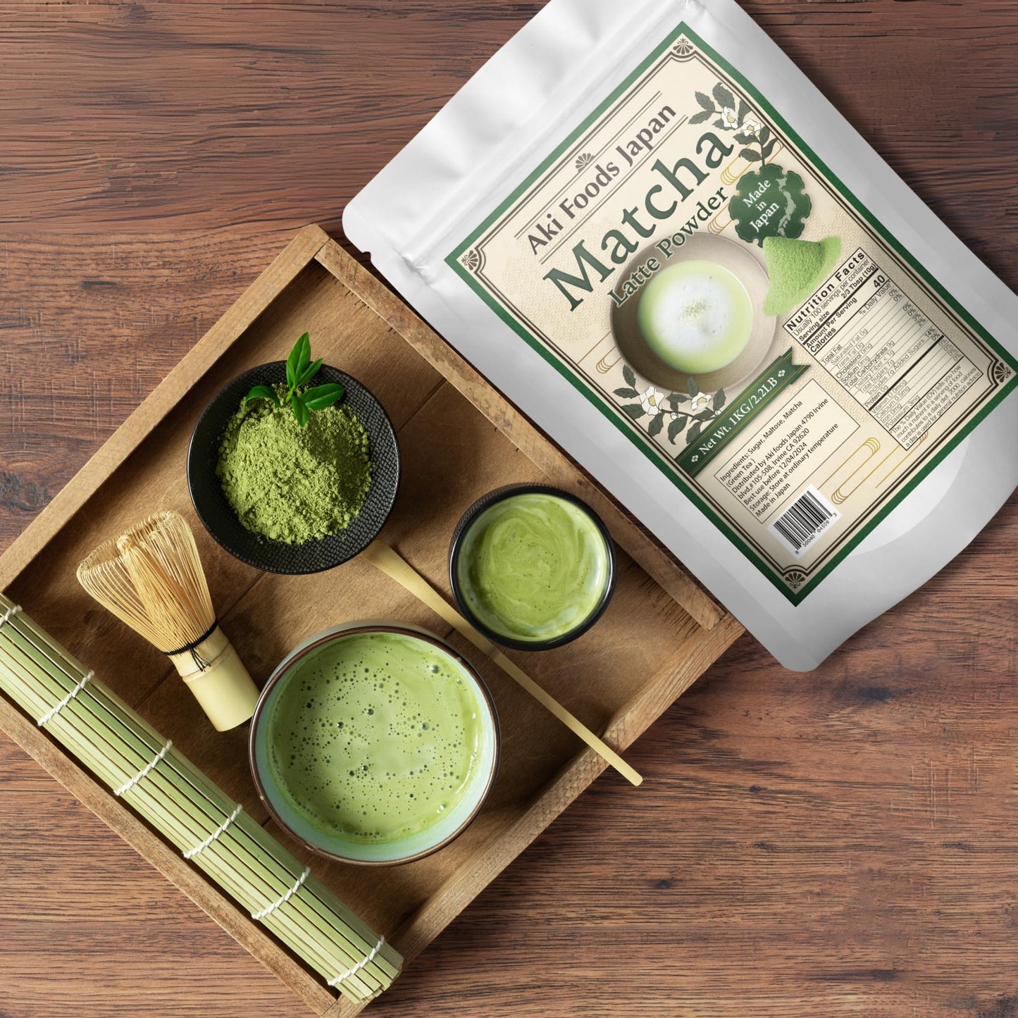 Matcha Latte Mix 2.2LB (1kg) by Aki Foods Japan - Premium Japanese Green Tea Latte Powder, Authentic Matcha Flavor, Easy to Prepare | For Bulk