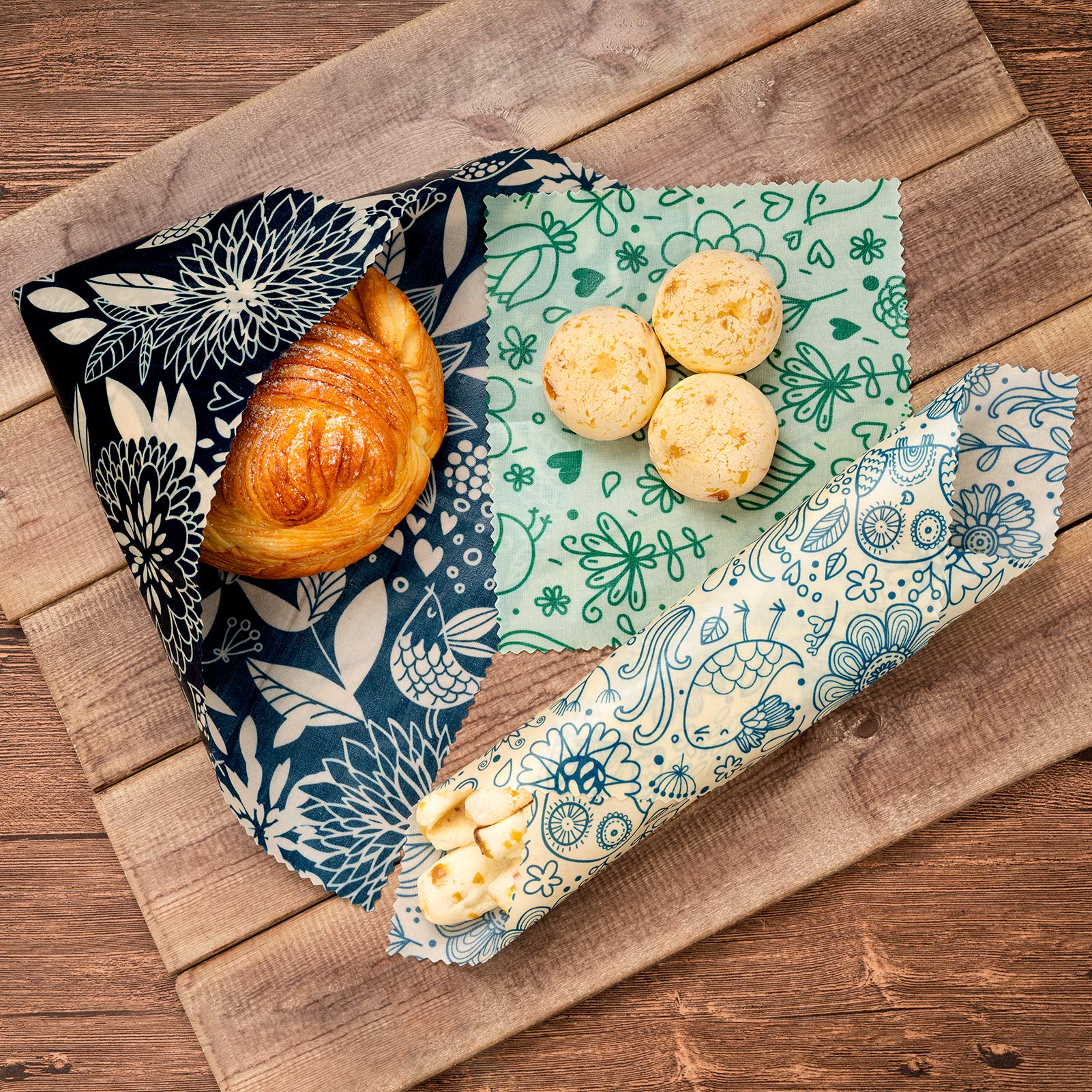 Akeeko Reusable Beeswax Food Wraps - Assorted 9 Packs, Reusable, Plastic-Free Food Storage, 5 Small, 2 Medium, 1 Large, 1 Extra Large Wraps