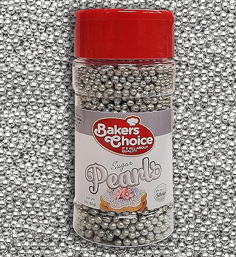 Baker's Choice Edible Pearls - Pearl Sprinkles - Metallic Silver Sugar Pearls - Dairy Free - Kosher - 3 oz.