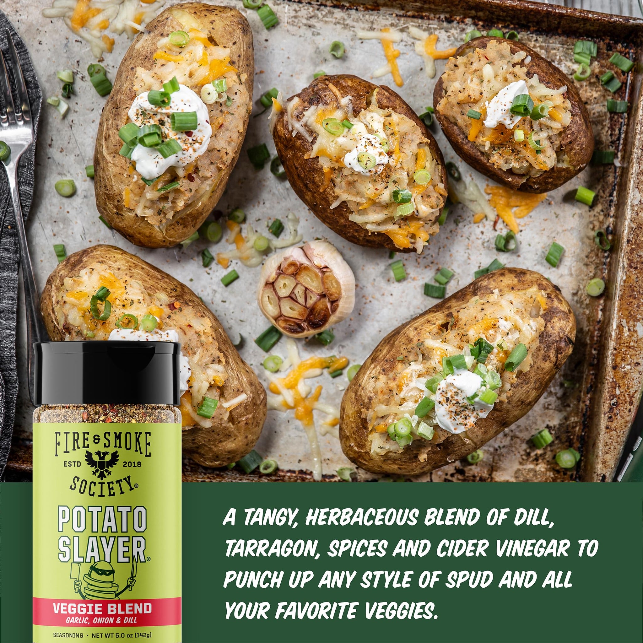 Fire & Smoke Society Potato Slayer Vegetable Seasoning | BBQ Rubs for Grilling | Potato, French Fry Seasoning | Mix Blend Rub Powder, Garlic, Onion