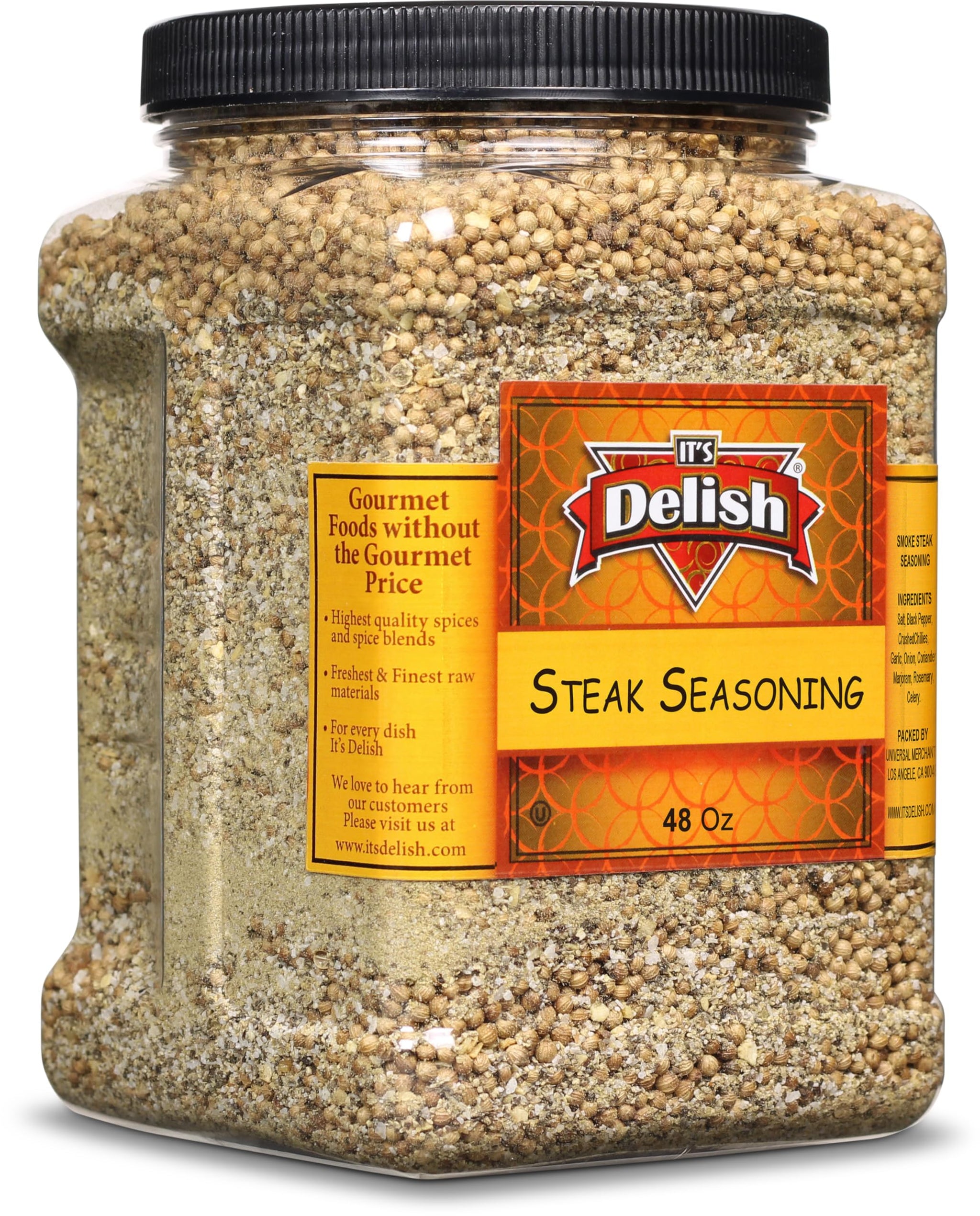 Steak Seasoning by It's Delish, 48 OZ Jumbo Container | Gourmet Bulk Spices and Beef Dry Rub for Grilling Meat, Ribs, Chicken, Hamburger with Savory