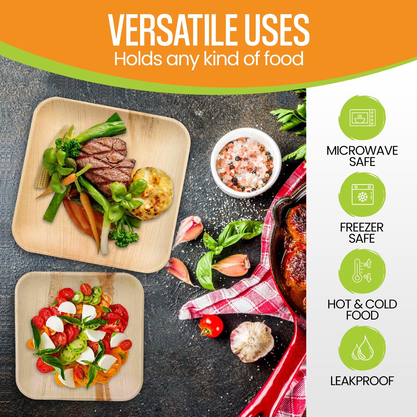 Raj Palm Leaf Plates Disposable Bamboo Plates 10 Inch & 7 Inch Square Bulk Party Pack (50 Pc) Compostable and Biodegradable - Better than Plastic