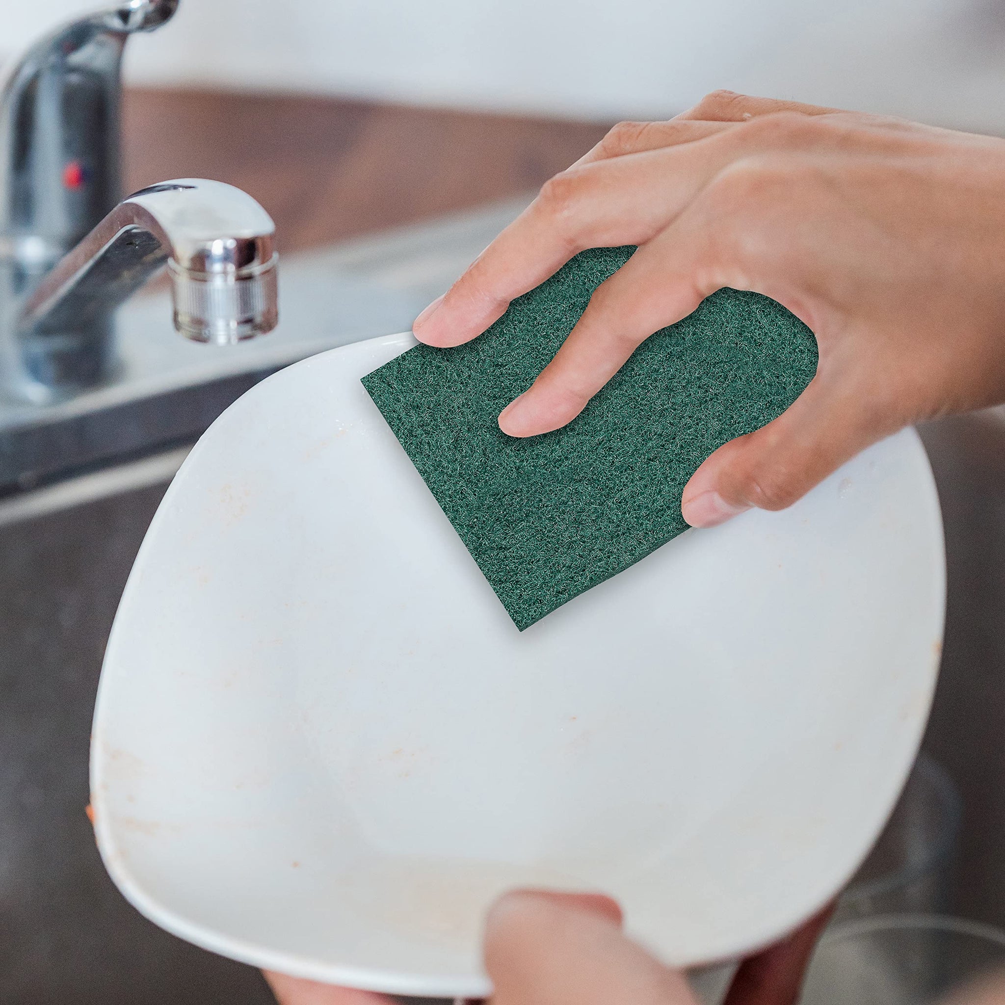 100 Pack Heavy Duty Scouring Pads 3x4 Inch - Green Scrubbing Pads, Non Scratch Bulk Scrub Pads for Kitchen, Dishes, Pots, Pans, Grill & Household