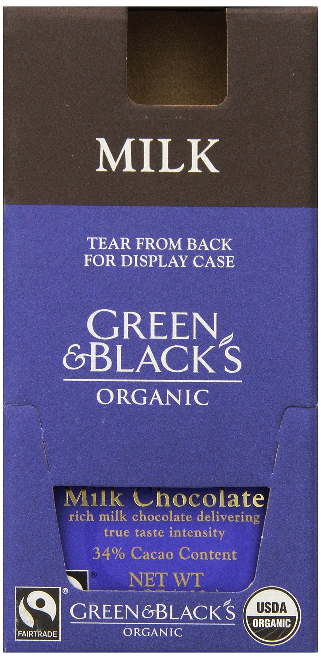 Green & Black's Organic Milk Chocolate, 34% Cacao, 3.5 Ounce Bars,10 count