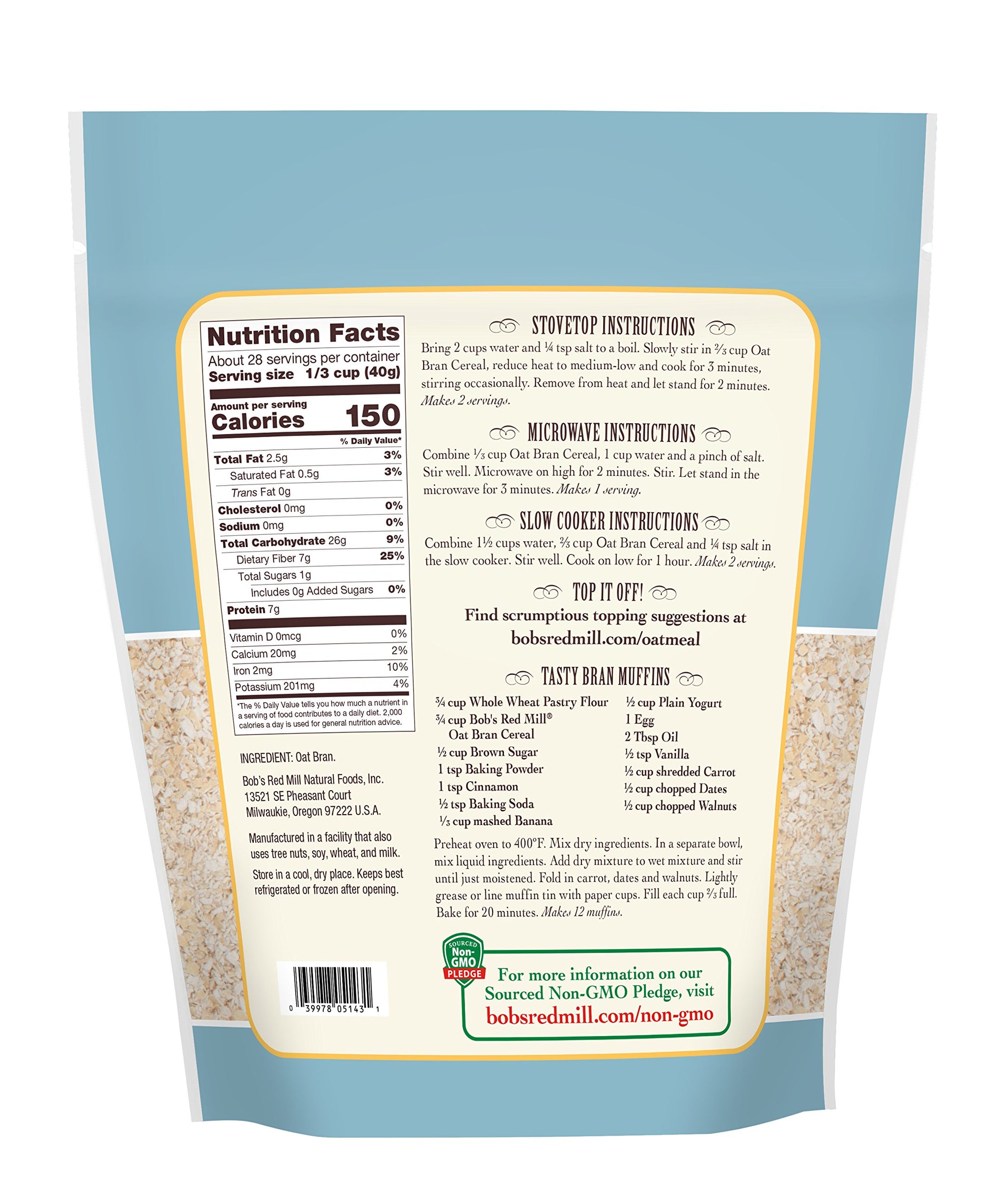 Bob's Red Mill Oat Bran Hot Cereal, 40-ounce