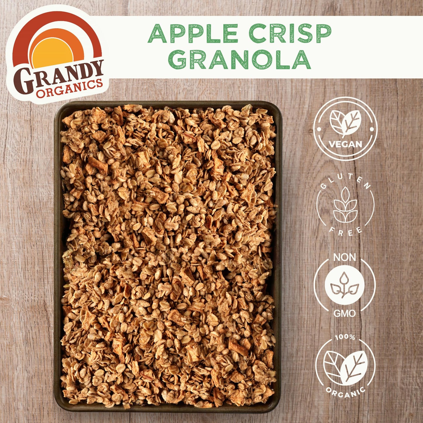 Grandy Organics 10lb Bulk Apple Crisp Granola - Certified Organic & Low Sugar Granola - 6g Protein - Non GMO & Dairy Free - Oats, Apples, Sunflower