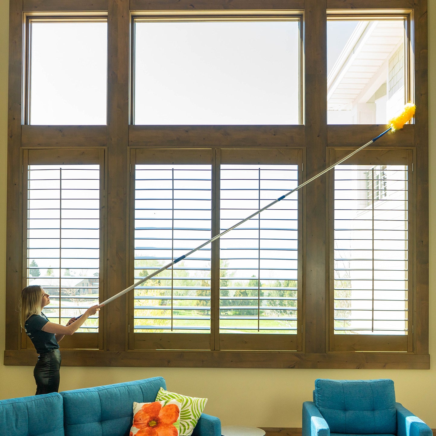 High Ceiling Cobweb Duster and Pole | Ceiling Fan Cleaner Extendable Duster | Nylon Telescoping Long Handle Extension Duster For Cleaning Spider Webs