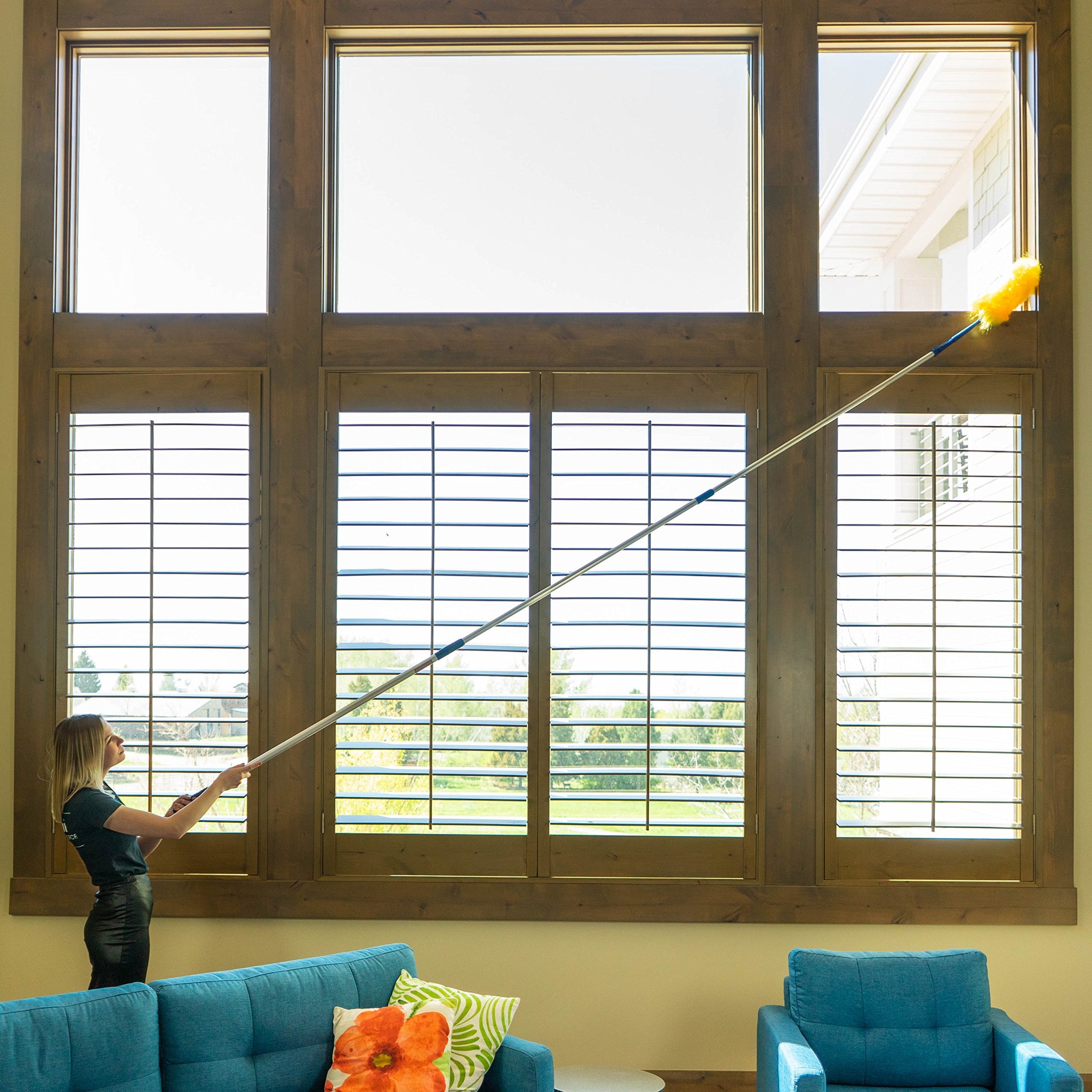 High Ceiling Cobweb Duster and Pole | Ceiling Fan Cleaner Extendable Duster | Nylon Telescoping Long Handle Extension Duster For Cleaning Spider Webs